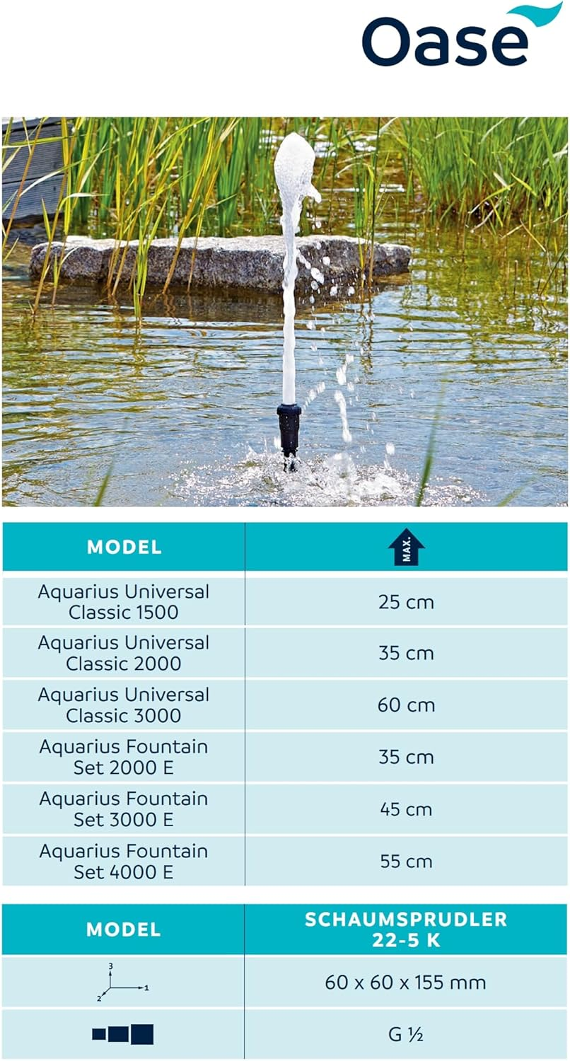 OASE Foam Carbonator 22-5K, Black, Air-Water Foam Nozzle, Flat Water Zones, Smaller Garden Ponds, for Oase Aquarius Fountain Set 1500-3500 image number 4