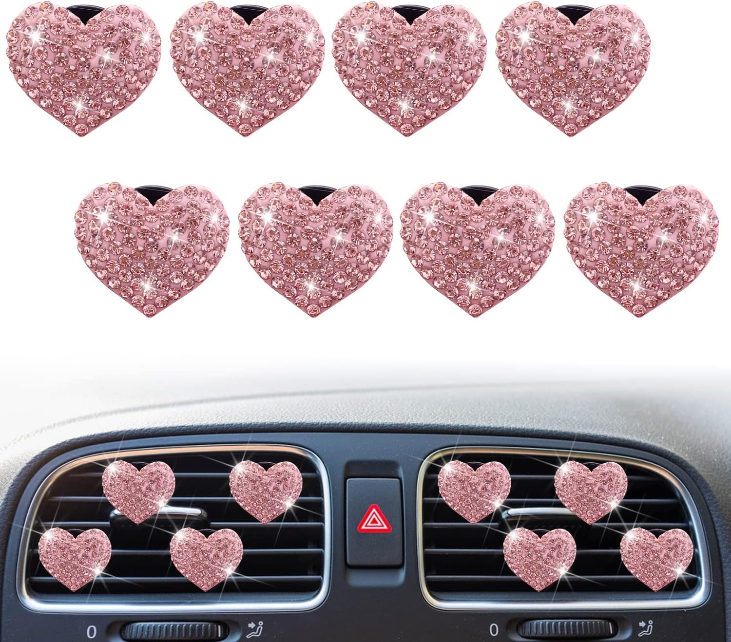 8 Pcs Bling Heart Air Vent Clips, Crystal Car Fresheners, Diffuser with Rhinestone Decoration, Cute Interior Accessories for Women Girls (Silver)