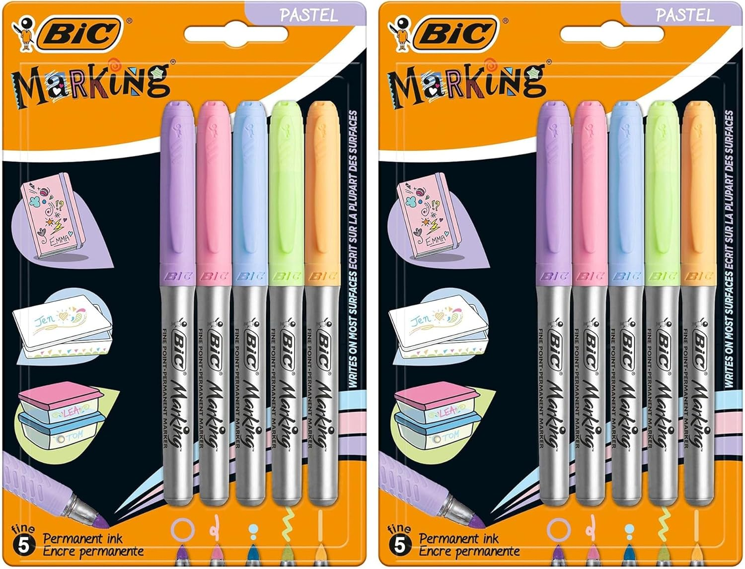 BIC Metallic Permanent Markers - Pack of 5 - Variety of Metallic Colours - for Dark and Light Surfaces - Low Odour image number 4
