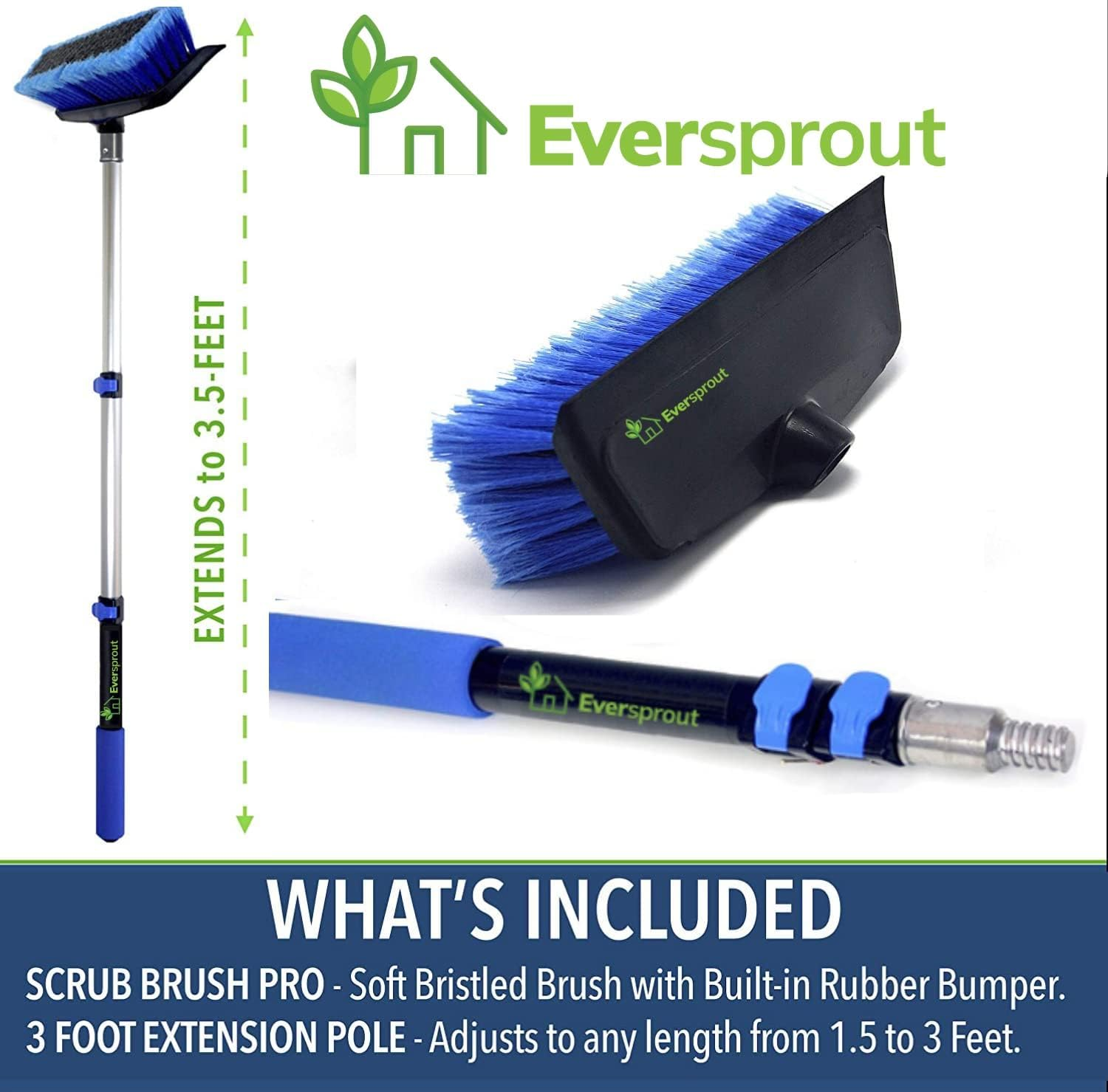 EVERSPROUT 1.5-To-3.5 Foot Scrub Brush (10 Foot Reach) | Built-In Rubber Bumper | Lightweight Extension Pole Handle | Soft Bristles Wash Car, RV, Boat, Solar Panel, Deck, Floor | No Scratch Brush image number 4