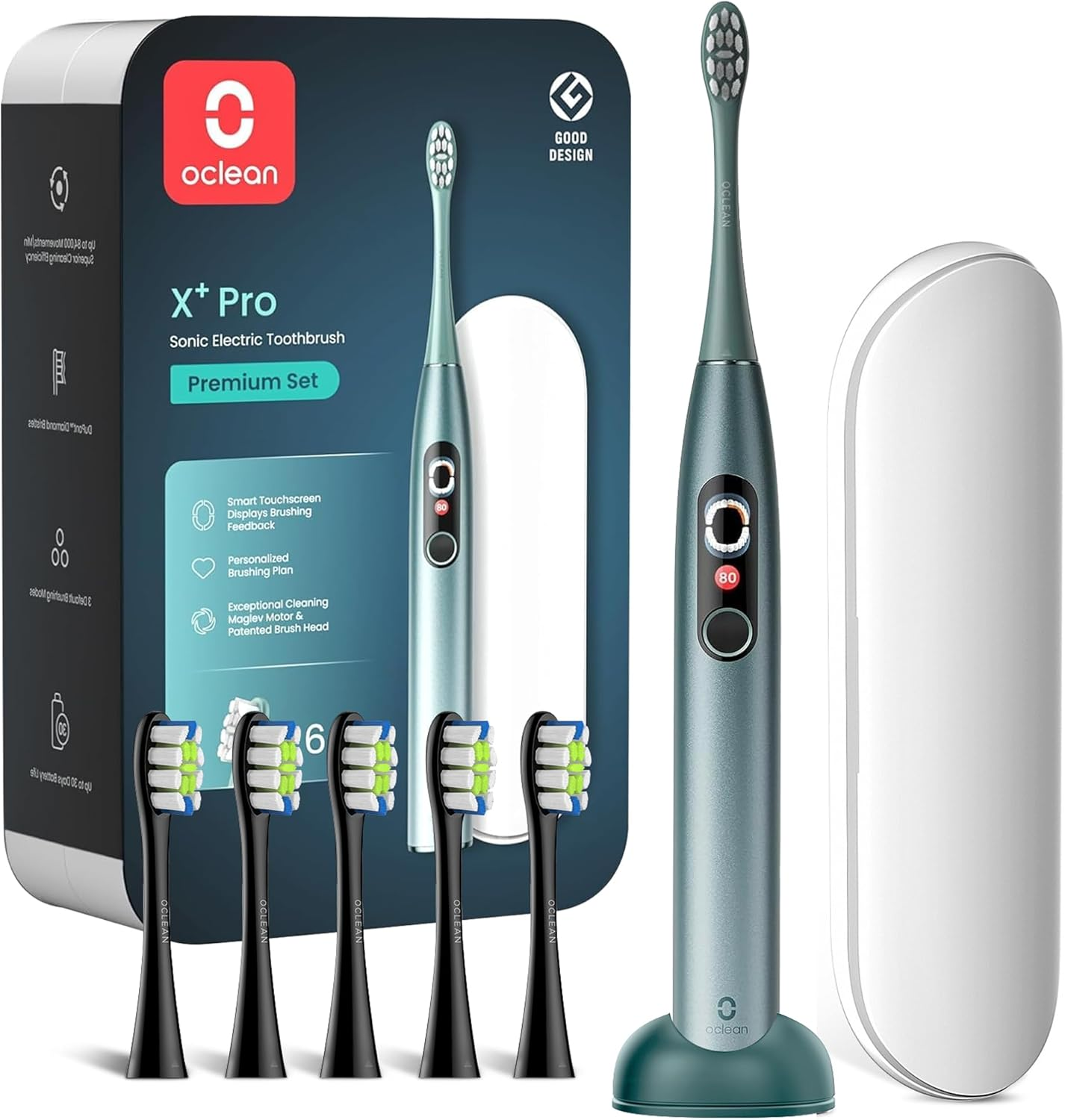Oclean X plus Pro Set Purple &ndash; Ultra‑Quiet Sonic Electric Toothbrush Kit with Colour Touchscreen, App, Wireless Quick‑Charge, 30‑Day Battery - Rechargeable