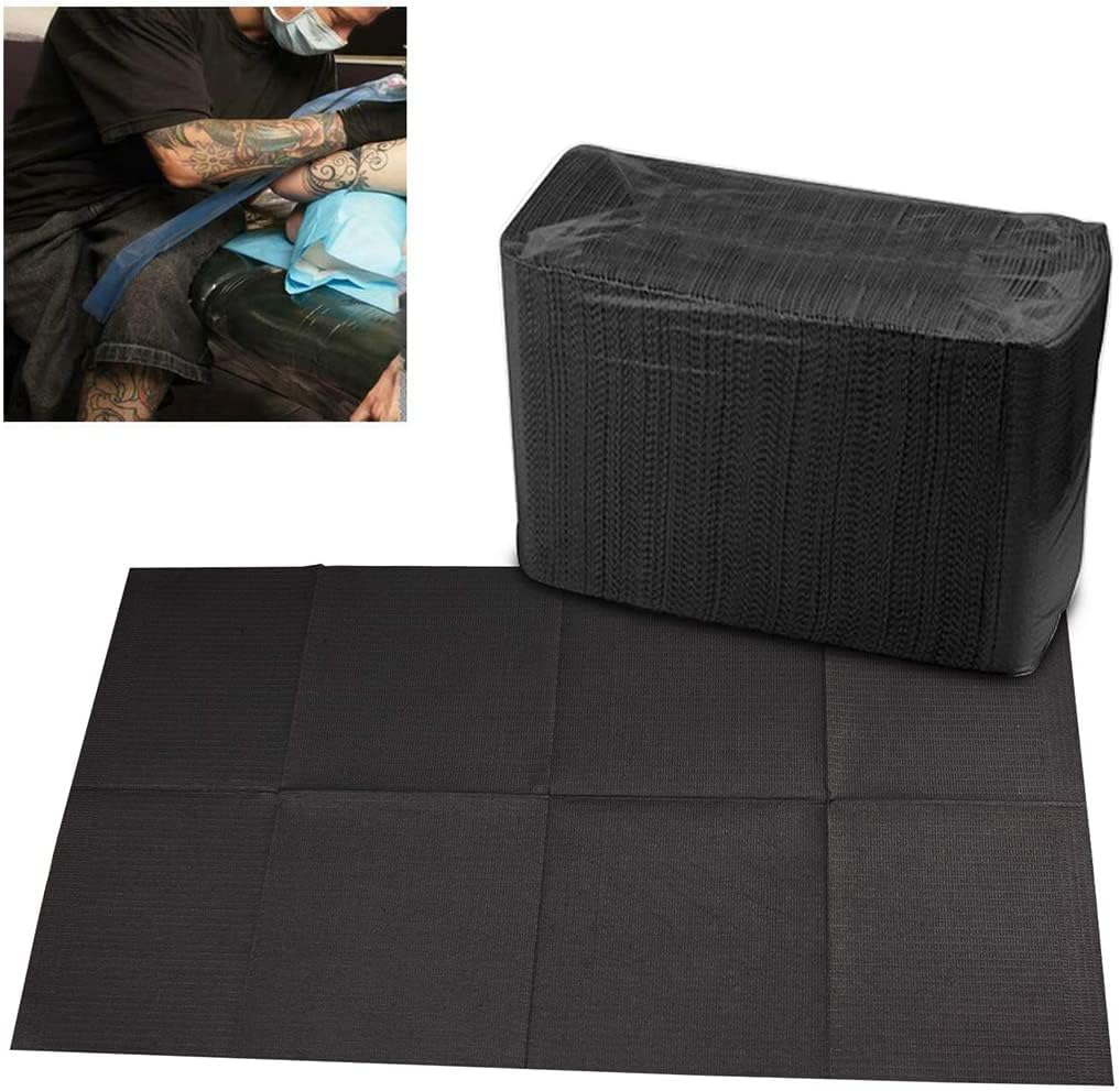 125Pcs Disposable Tattoo Clean Pad Tattoo Table Covers Clean Pad Patient Dental Napkins Beauty Tattoo Accessories Tattoo Bibs (125 Black)