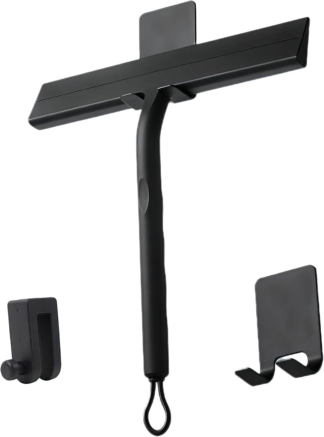 Shower Squeegee with Stainless Steel Core, Silicone Shower Screen Cleaner with 2 Hooks, Black Window Squeegee Scraper with Handle for Home & Car Mirror Glass Doors Screen Windows Cleaning image number 1