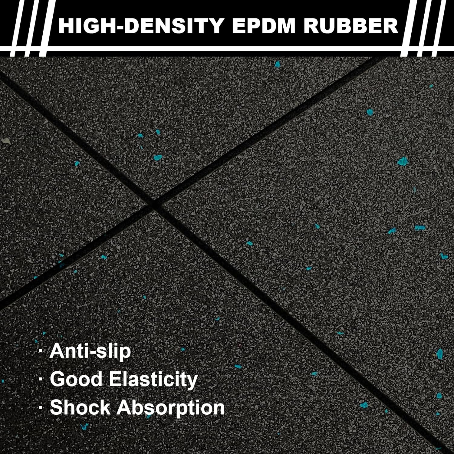 15MM Thick Gym Mat Flooring, 4 Pcs 50Cm X 50Cm High Density Rubber Exercise Gym Mats, Workout Equipment Ground Mats, Noise Shock Absorbing Surface for Home Gym Garage Floor Tiles (Black Blue Dots) image number 1