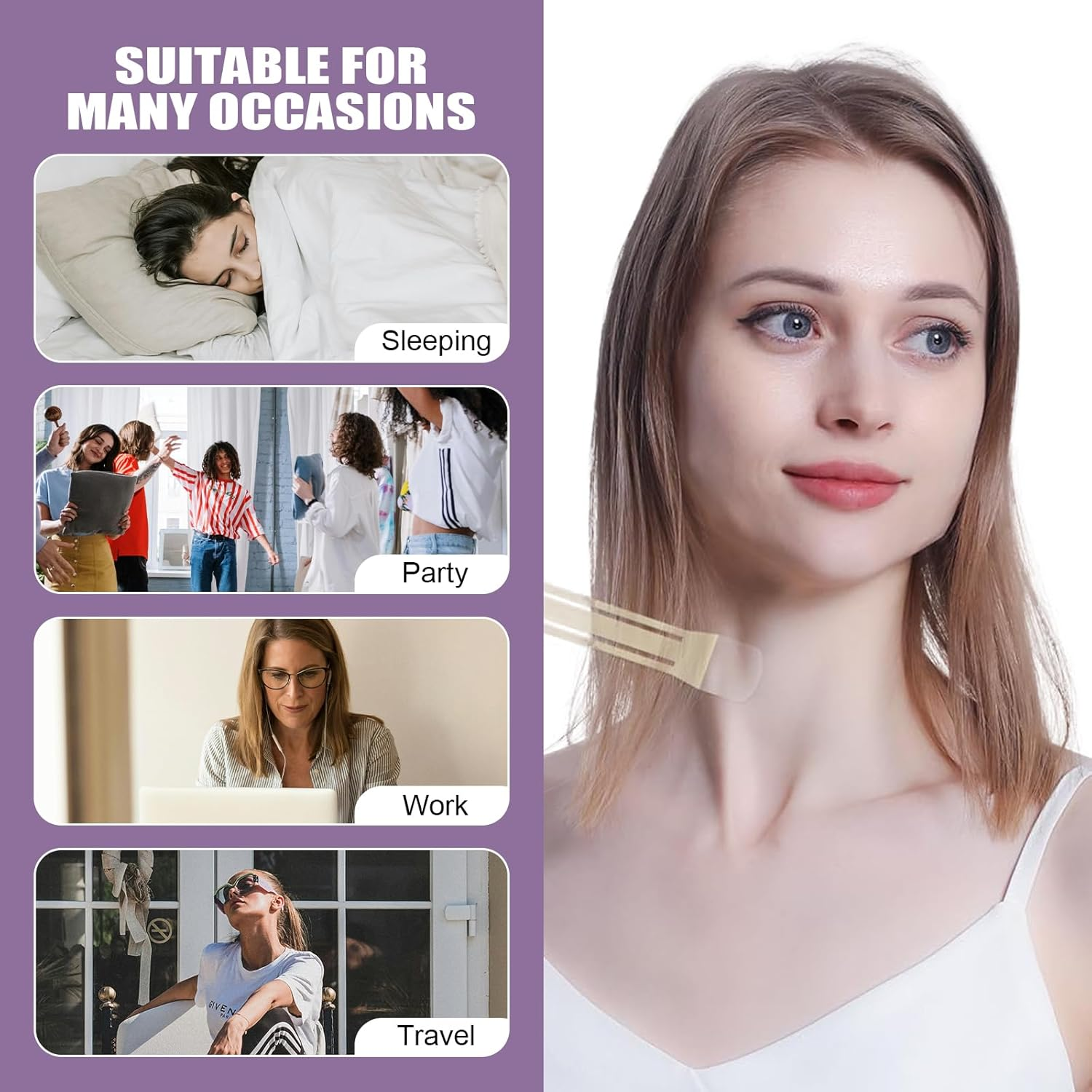 Hzqzaoan Face Lifting Tape - Invisible Neck Tape for Double Chin & Sagging Skin, Includes 4 Neck Bands & 20 Replacement Strips (High Elastic, Waterproof) image number 4