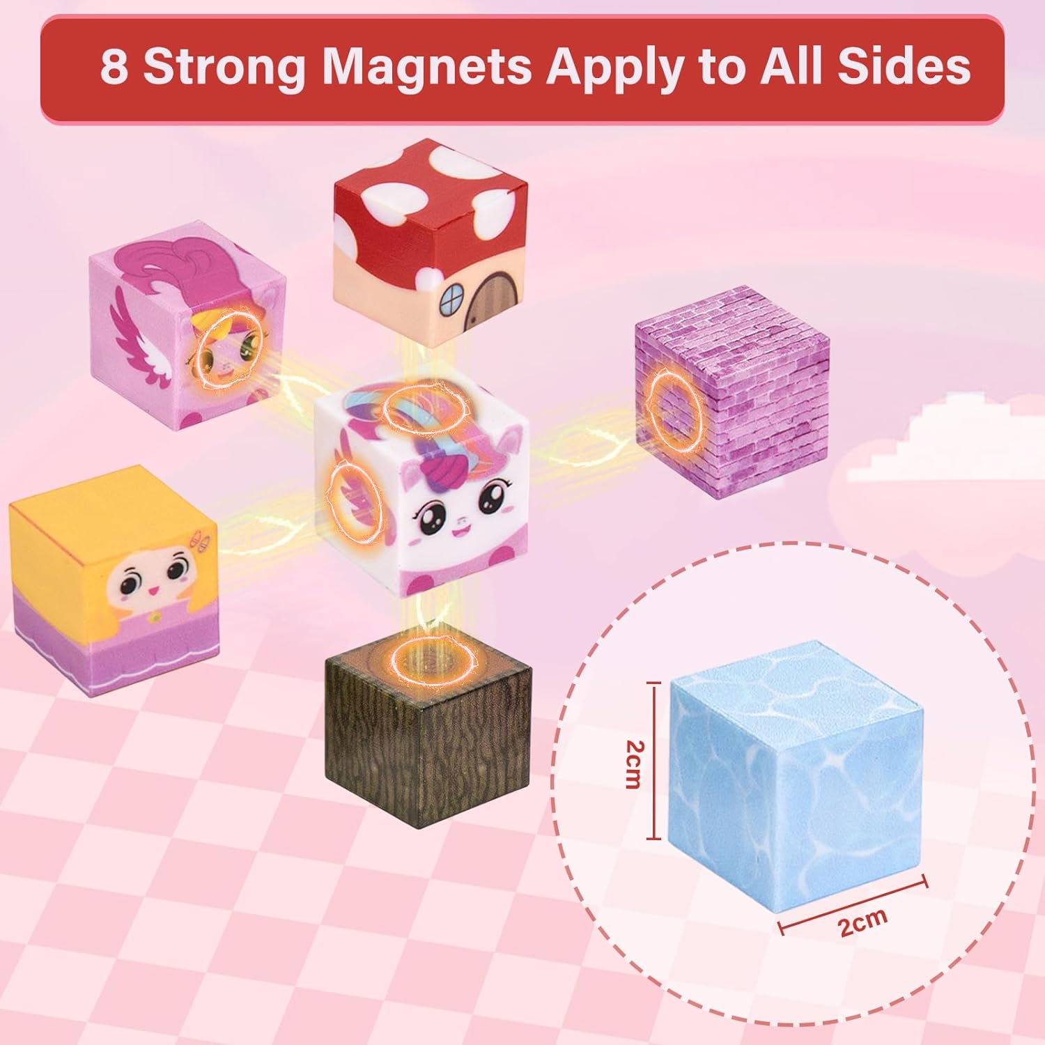Magnetic Blocks 100PCS Unicorn Themed, Milliefun Magnetic Building Blocks 2 * 2CM, Toddler STEM Montessori Sensory Toys for Age 3 4 5 6 7 8 Years Old Boys & Girls, Kids Christmas Birthday Gifts image number 1