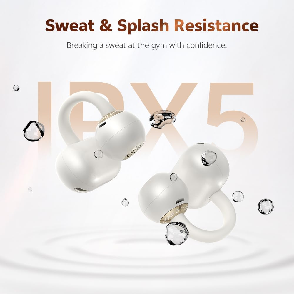 QCY Crossky C50 Clip on Earbuds Open Ear Wireless Bluetooth 6.0 Headphones with 4 Mic, 35H Playtime Ear Cuff Earbuds Comfortable for Running/Fintness, IPX5 Waterproof, Ultra Lightweight - White image number 4
