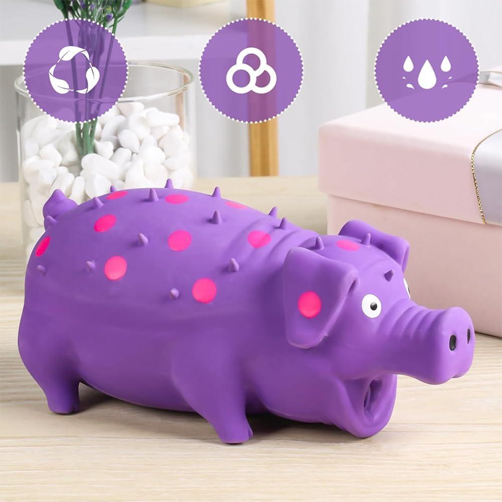 HYAVIA 2 Pack Latex Squeaky Pig Dog Toys &ndash; Durable Grunting Chew Toys That Oink, Interactive Rubber Pig Toys for Small, Medium & Large Dogs (Blue & Purple) image number 5