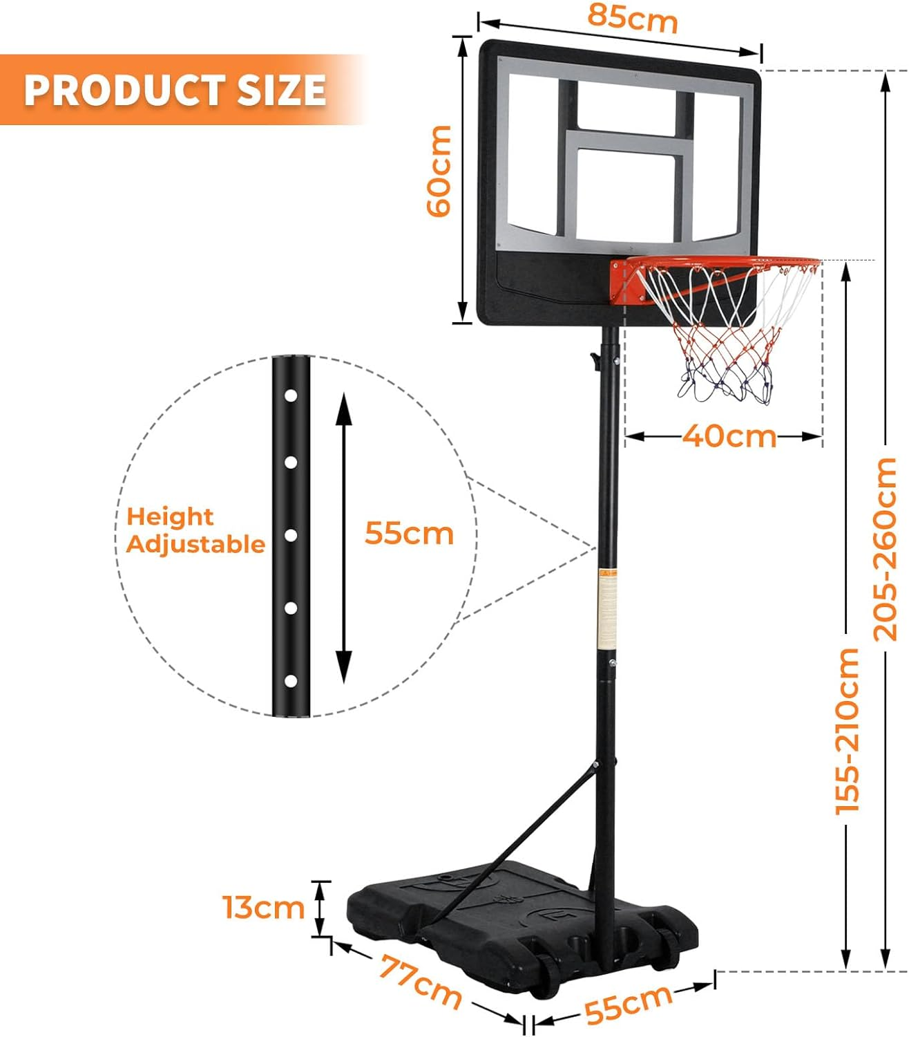 OUROAD Basketball Hoop Stand, Height Adjustable Basketball System W/Wheels for Indoor Outdoor Use image number 1