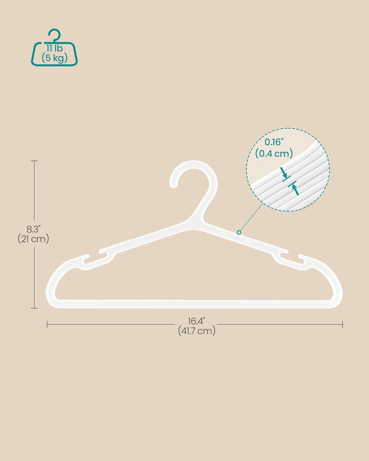 SONGMICS Clothes Hangers, Pack of 50, Plastic Hangers, with Wide Shoulder Notches, Space-Saving Coat Hangers, 16.4 Inches Wide, for Closet, Cloud White UCRP010W01 - Grey image number 4