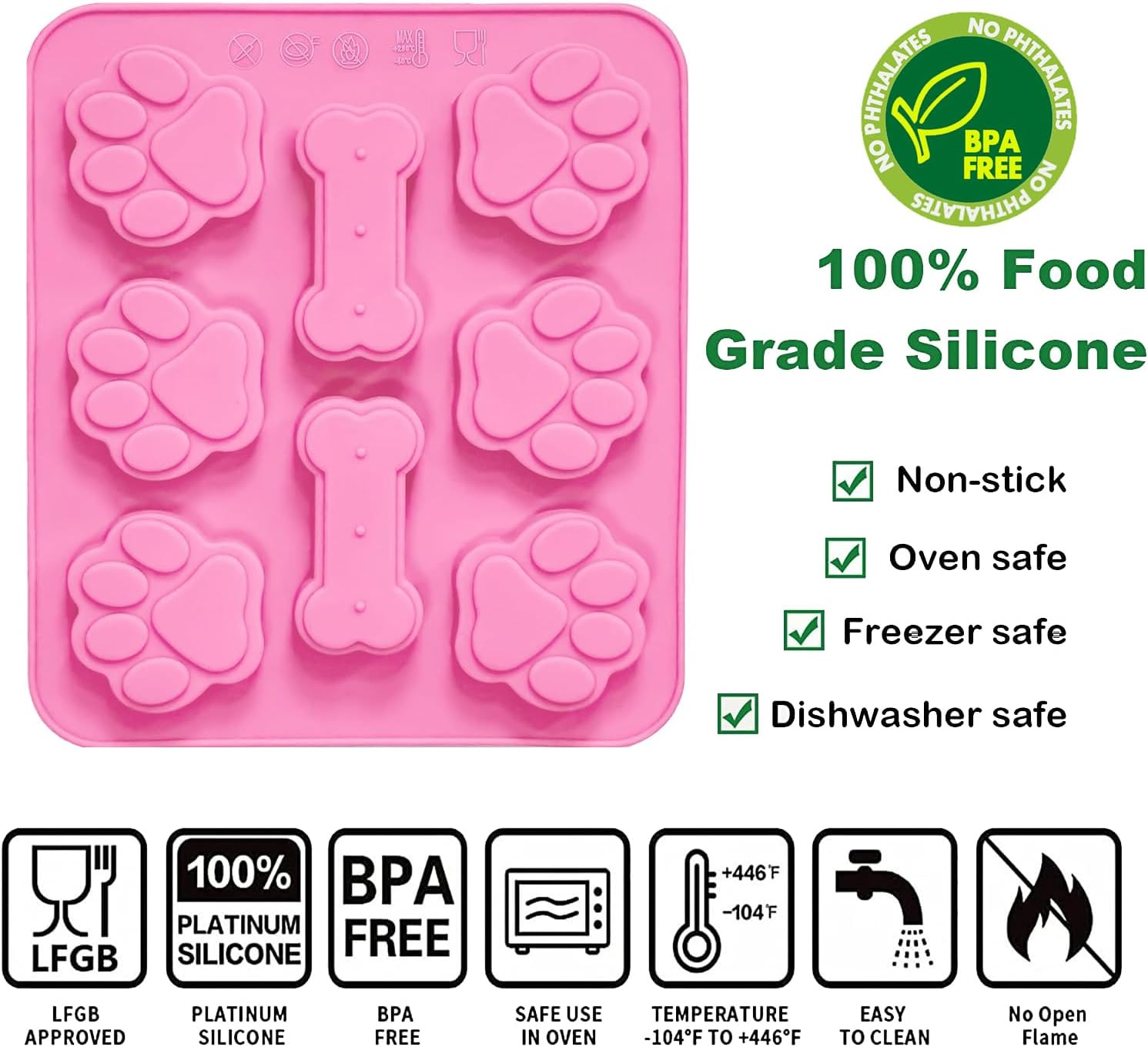 Sunyuneey 3 Pcs Silicone Dog Treat Molds, Pink & Blue, Puppy Paw & Bone Shapes, BPA Free, Oven, Microwave, Dishwasher Safe image number 5