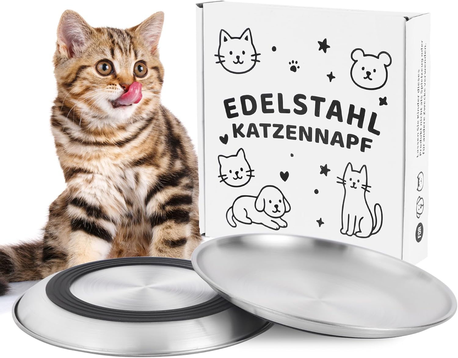 Nayelf Stainless Steel Flat Cat Bowl, Feeding Bowl, Cat Bowl, Non-Slip Cat Plate against Whisker Fatigue, Feeding Bowl for Persian Cats and Short-Legged Breeds, Dishwasher Safe (2 Pieces) image number 3