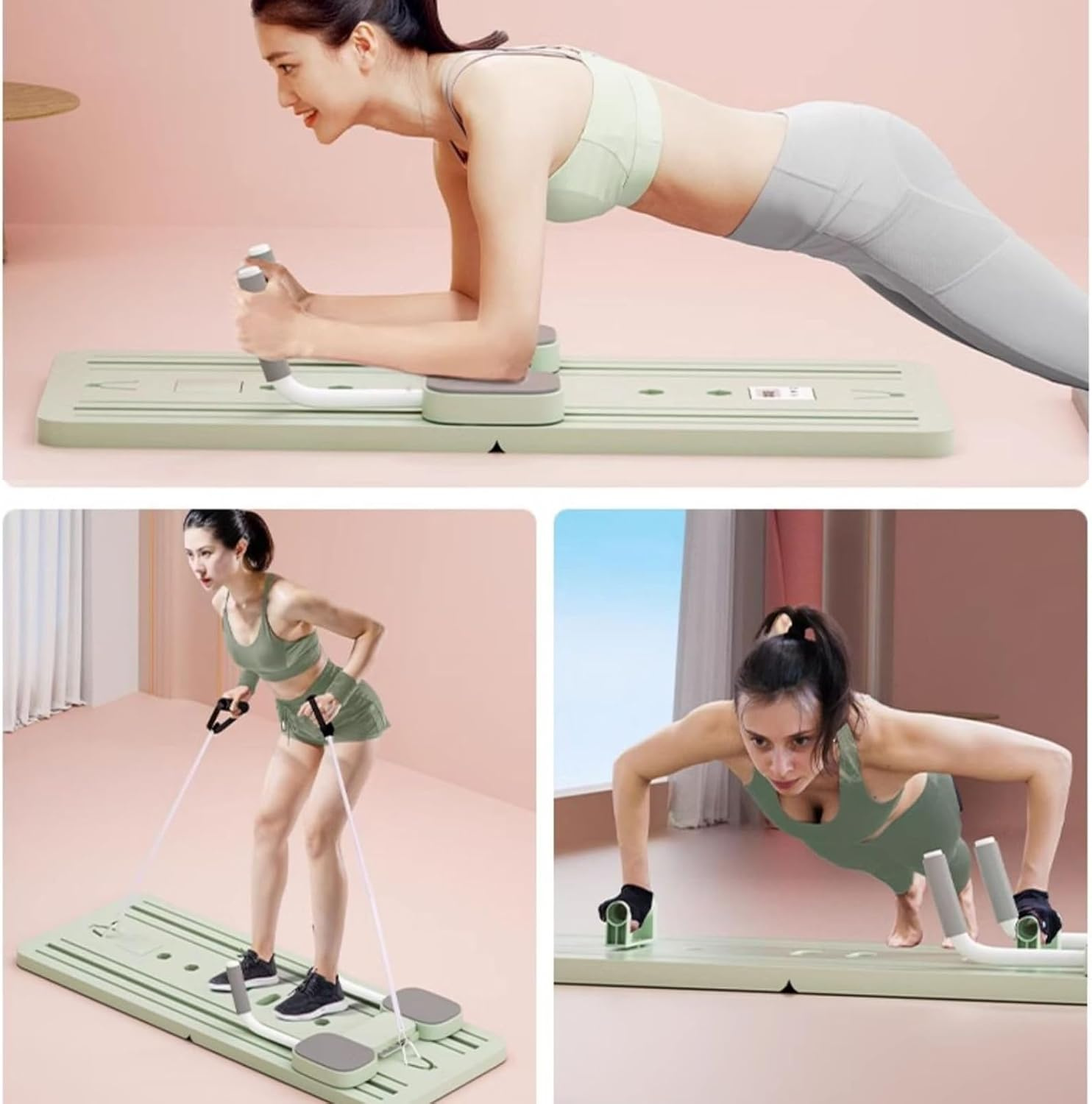 Pilates Board Reformer Set, Multifunctional Pilates Reformer Machine, Foldable Automatic Rebound Ab Roller Wheel Training Board, Portable Pilates Sliding Board Fitness Equipment for Men, Women image number 2