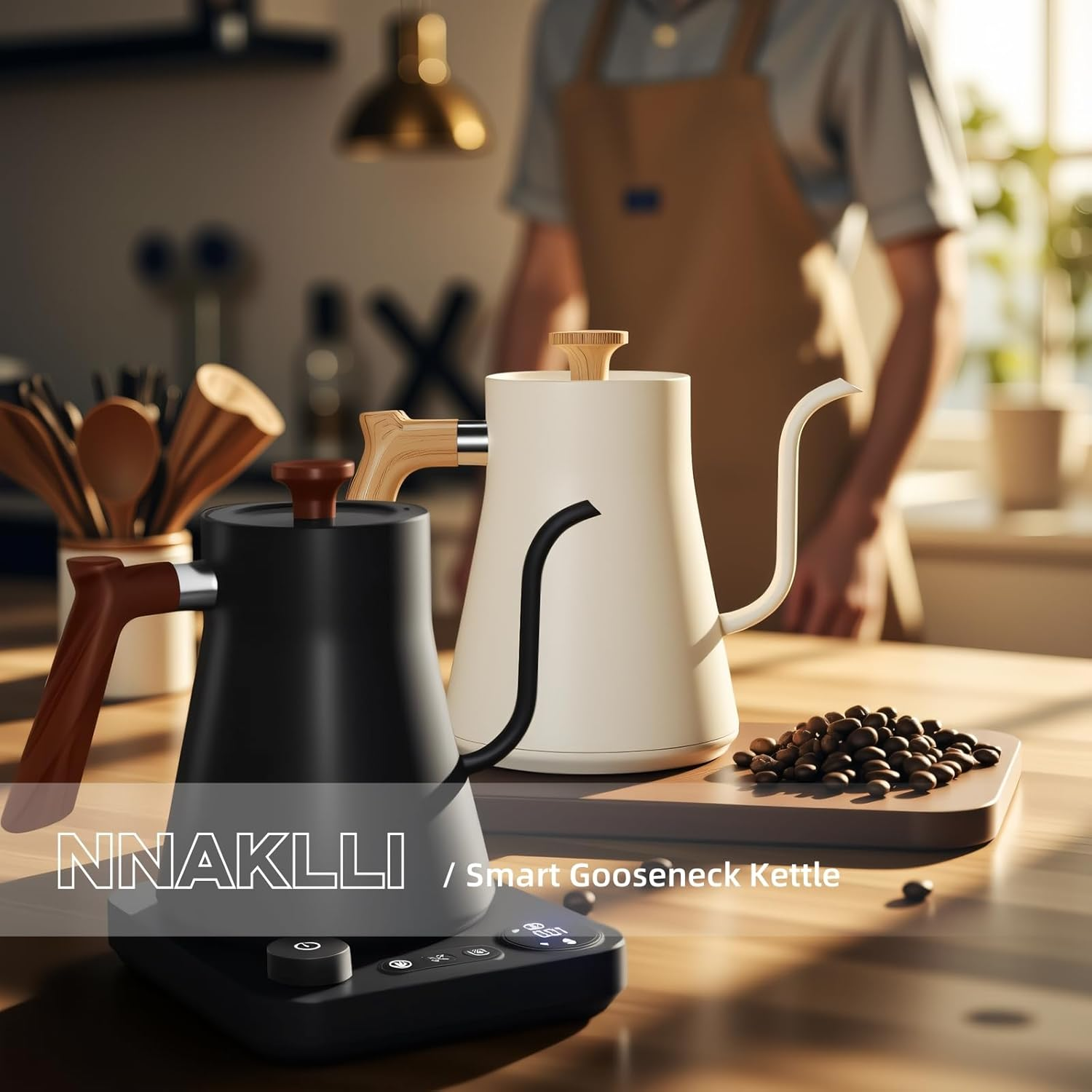 Smart Digital Electric Kettle with Variable Temperature Control, Stainless Steel Inner, 1200W Quick Heating Gooseneck Electric Kettles, Stylish Matte Finish for Coffee & Hot Beverages, 0.9L (Black) image number 3