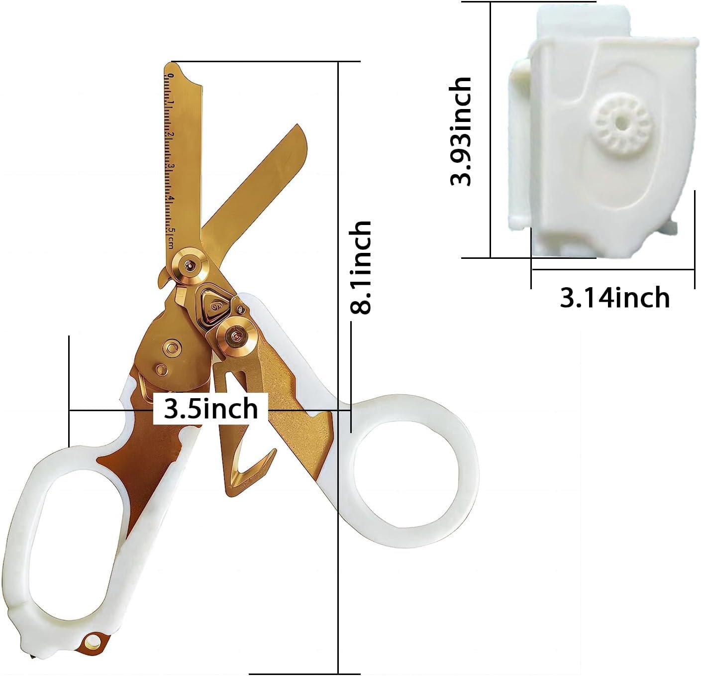 Emergency Response Shears,Stainless Steel Self-Luminous Foldable Trauma Shears,Outdoor Camping Rescue Shears Tools, Luminous White Gold+Sheath image number 1