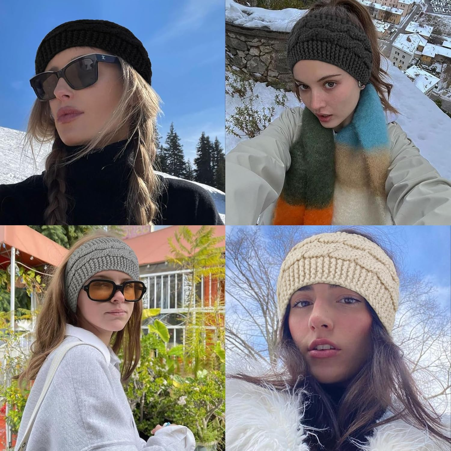 WOVOWOVO Winter Women'S Headband, Knitted Girls Women Headbands, Hair Band, Wide Warm Ear Warmers, Elastic Crochet Hair Bands, Thick Headband, Hair Accessories, Headband, Pack of 4 image number 4