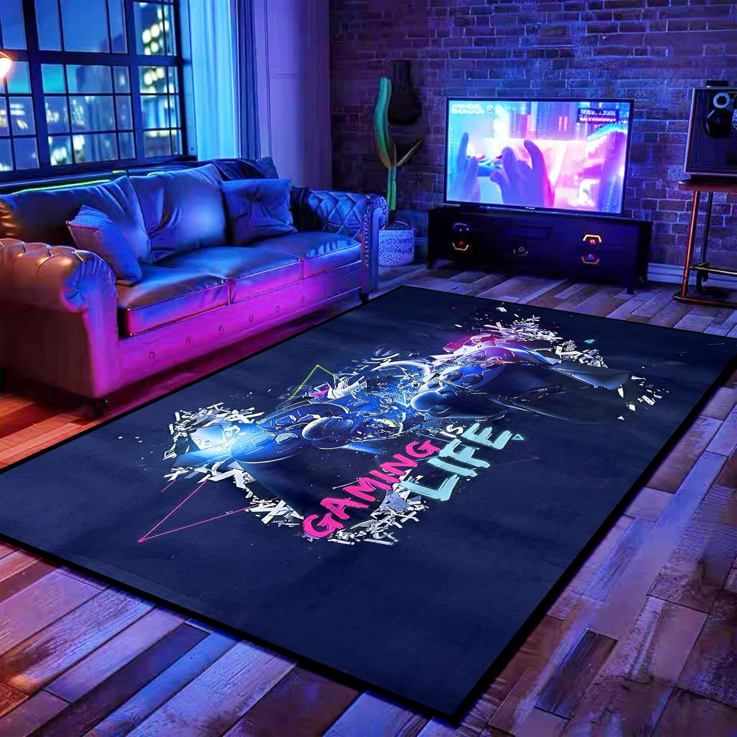 Gaming Rug for Game Room, Non-Slip Colorful Play Mat for Playroom, Gamer Controller Gamepad 3D Print Floor Carpet Activity Centerpiece Area Rugs for Boy Girls Teen Room Decor (Color 2, 120X160Cm) image number 6
