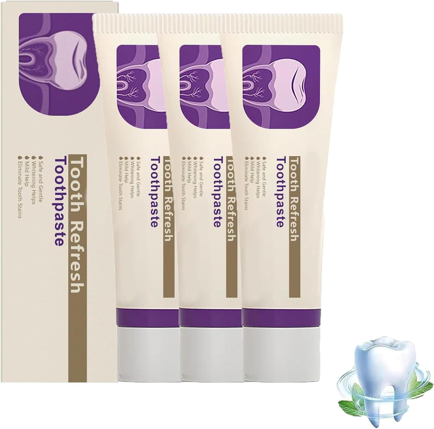 Kreain Nature Tooth Refresh Toothpaste, Enamel Strengthening & Fresh Breath Oral Care, Whitening, Deep Cleaning, Removes Stains and Promotes Healthy Teeth, for Sensitive Teeth (2Pcs)