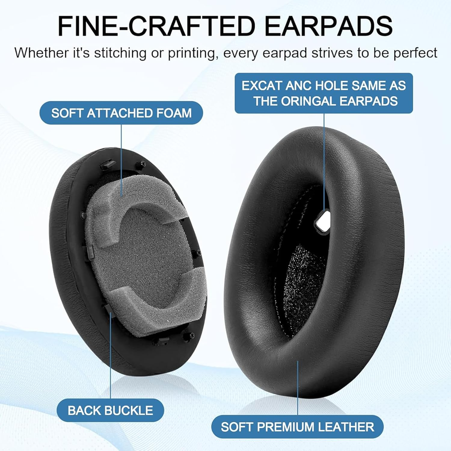 Replacement Earpads Cushions for Sony WH-1000XM4 (WH1000XM4) Headphones, MH MOIHSING Memory Foam Soft PU Leather Ear Pads Covers with Noise Isolation, Added Thickness, without Affecting Sensor- Black image number 4