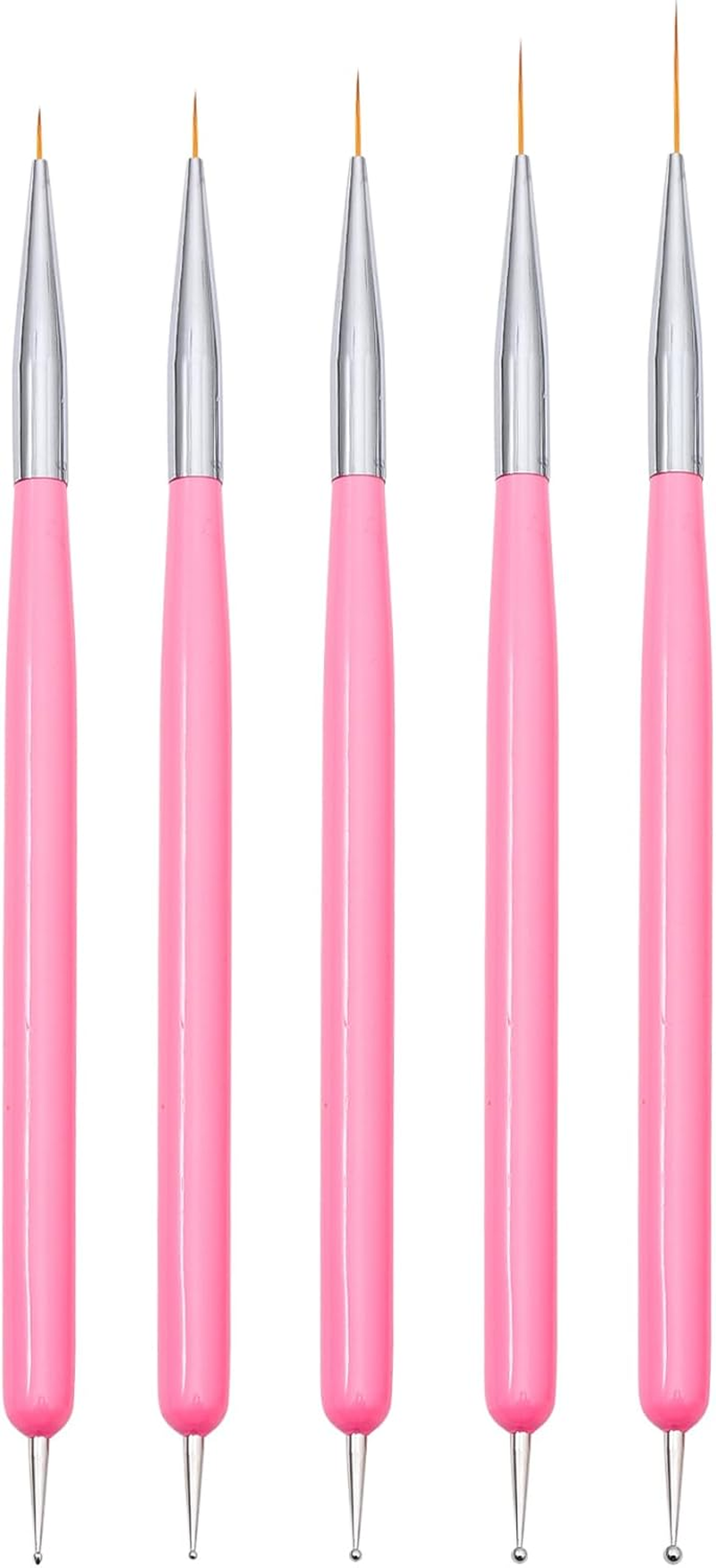 ZEOHBETY Nail Art Brushes, 5Pcs Nail Art Liner Brushes, Dotting Pen Tools, Painting Art Design Brush Set for Long Lines, Thin Details, Fine Drawing Sizes 7/9/11/15/22Mm, Black