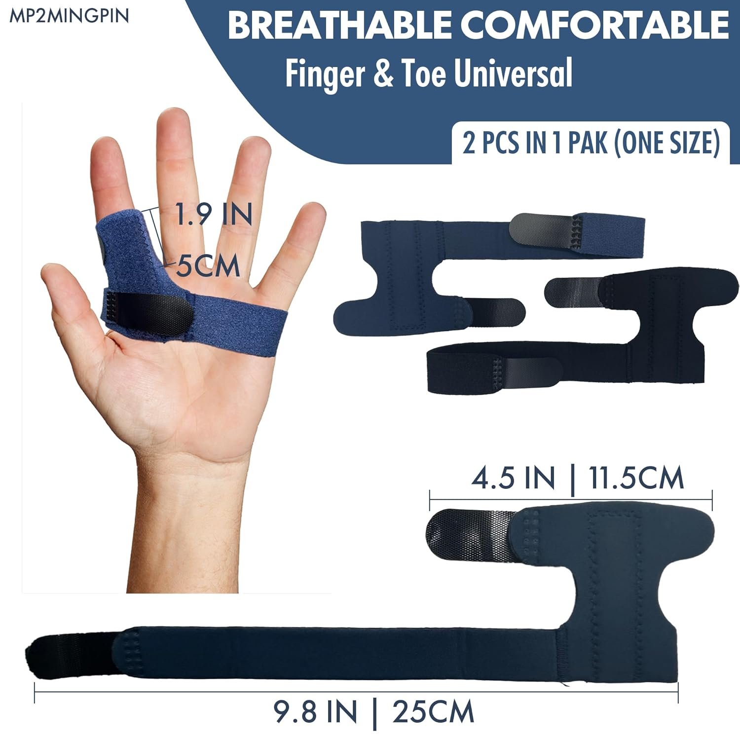 2Pcs Universal Finger&Toe Brace(Fit All Digitus), Trigger Finger Splint for Index Middle Ring Pinky Finger Arthritis Pain, Broken Mallet Finger Stabilizer Knuckle Immobilizer Wrap for Toe Ectropion image number 3