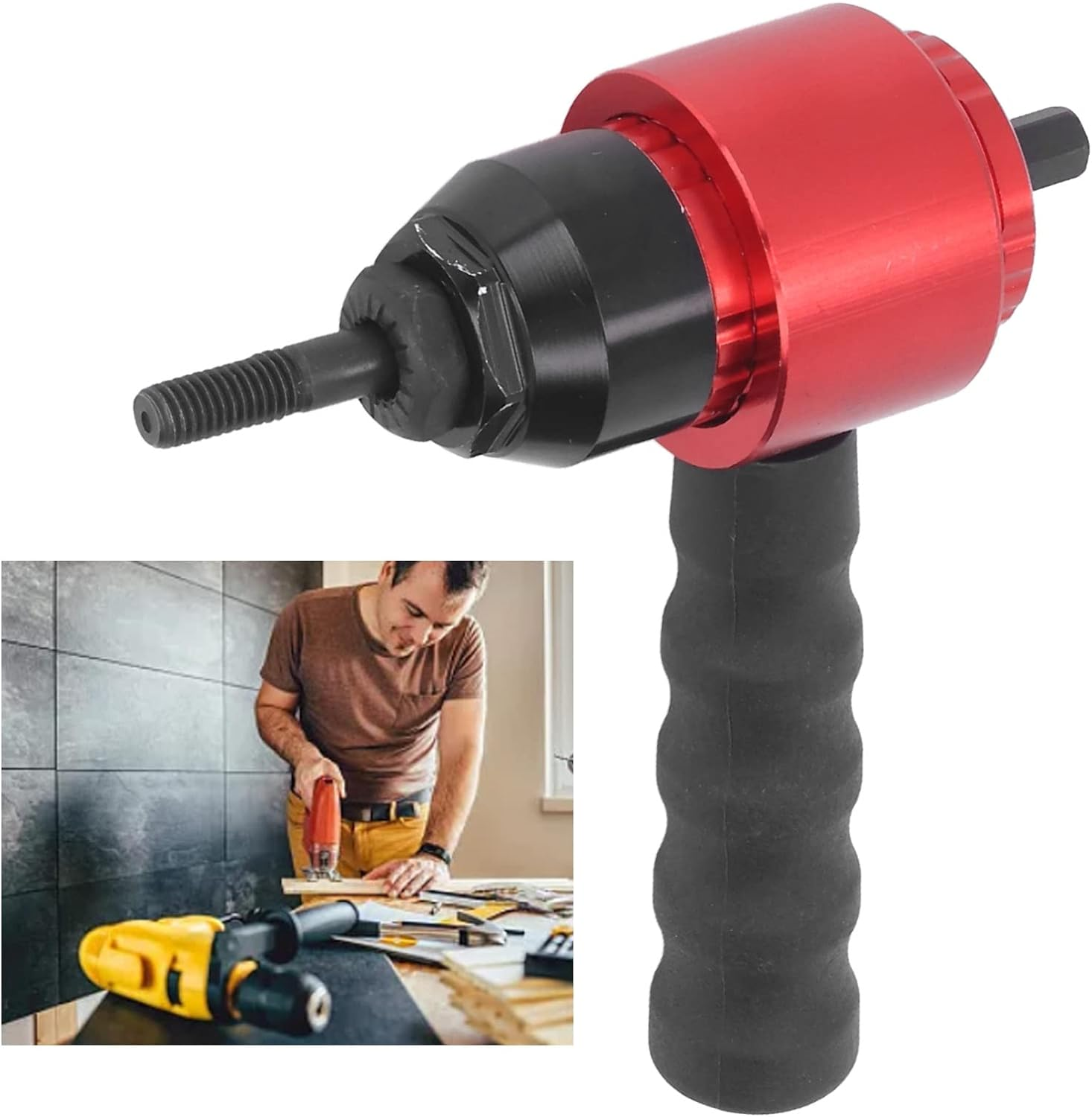 Nut Gun Adapter, 5 Nuts Rivet Gun Adapter Kit with Storage Box, Manual Automatic Nut Gun Adapter Rivet Nut Drill Adapter Kit, Type Riveting Insert Nut Hand Tool