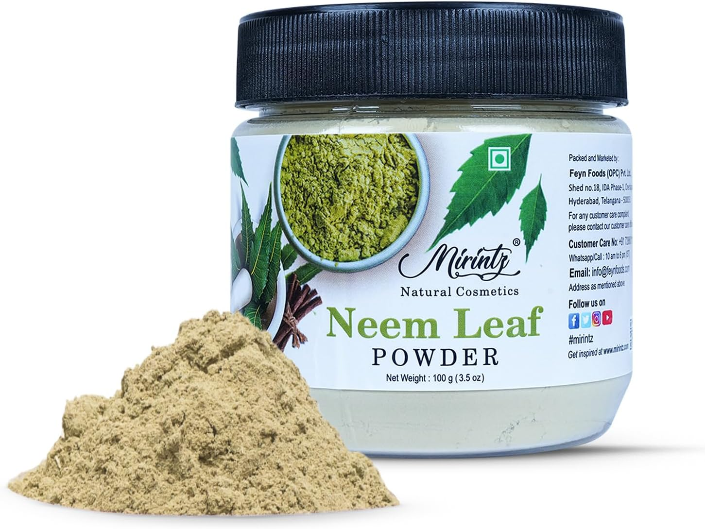 Mirintz 100% Natural Neem Powder for Hair & Skin | (100 Gms) Pure Azadirachta Indica Neem Leaves Dried | Neem Leaf Powder for Face Pack, Skin Care Mask & Hair Growth Mask | Natural Skin Care Products image number 3