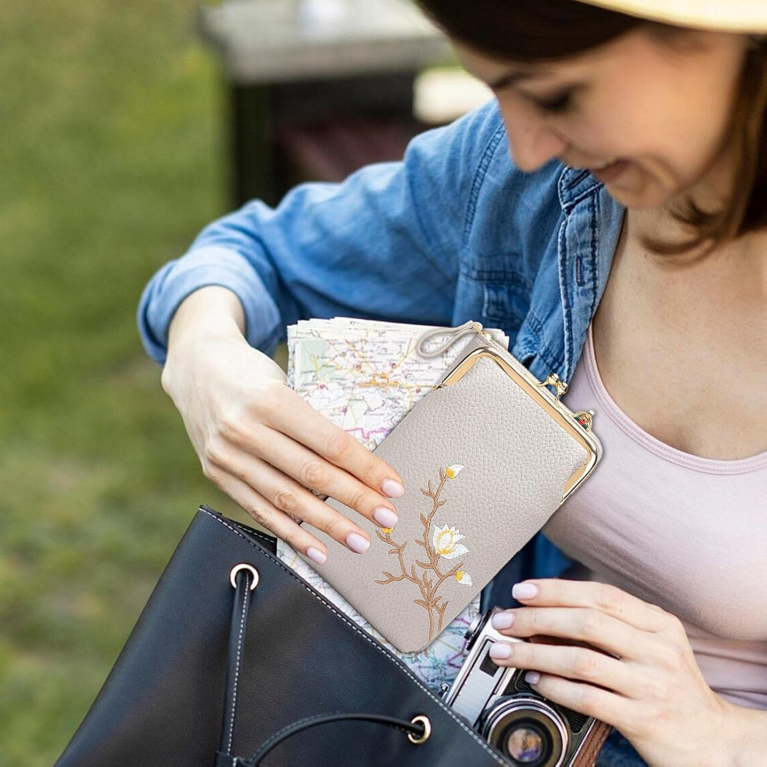 Sling Bag for Women - PU Leather Wallet Bag,Small Wallet with Shoulder Strap for Gym Summer Teen Girls Hiking Passport Running - Gray image number 4