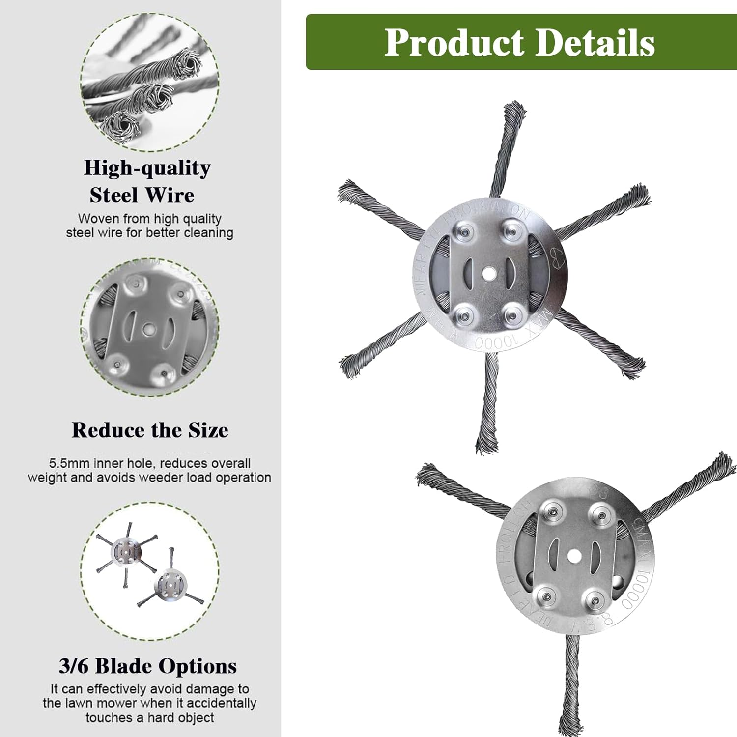 Steel Wire Trimmer Head,5.5Mm Bore Dia. Fit for 5Mm Shaft Only,15 Cm Diameter, 3-6 Blade Options, Heavy-Duty Weed Brush Cutter,Easy to Install and Replacement image number 1