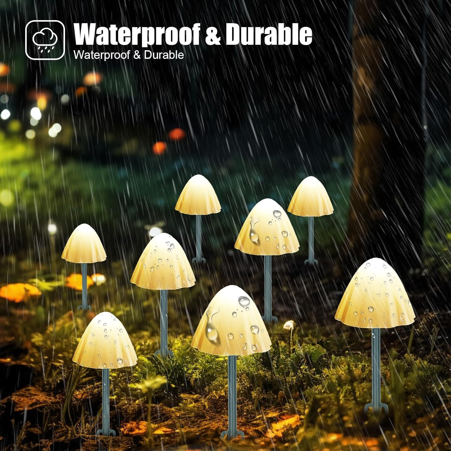 Ninonly Solar Mushroom Lights - 5M 20 LED Garden Lights Outdoor, 8 Modes Waterproof Fairy Ornaments, Pathway Decoration for Path, Lawn, Yard, Landscape Decor image number 1