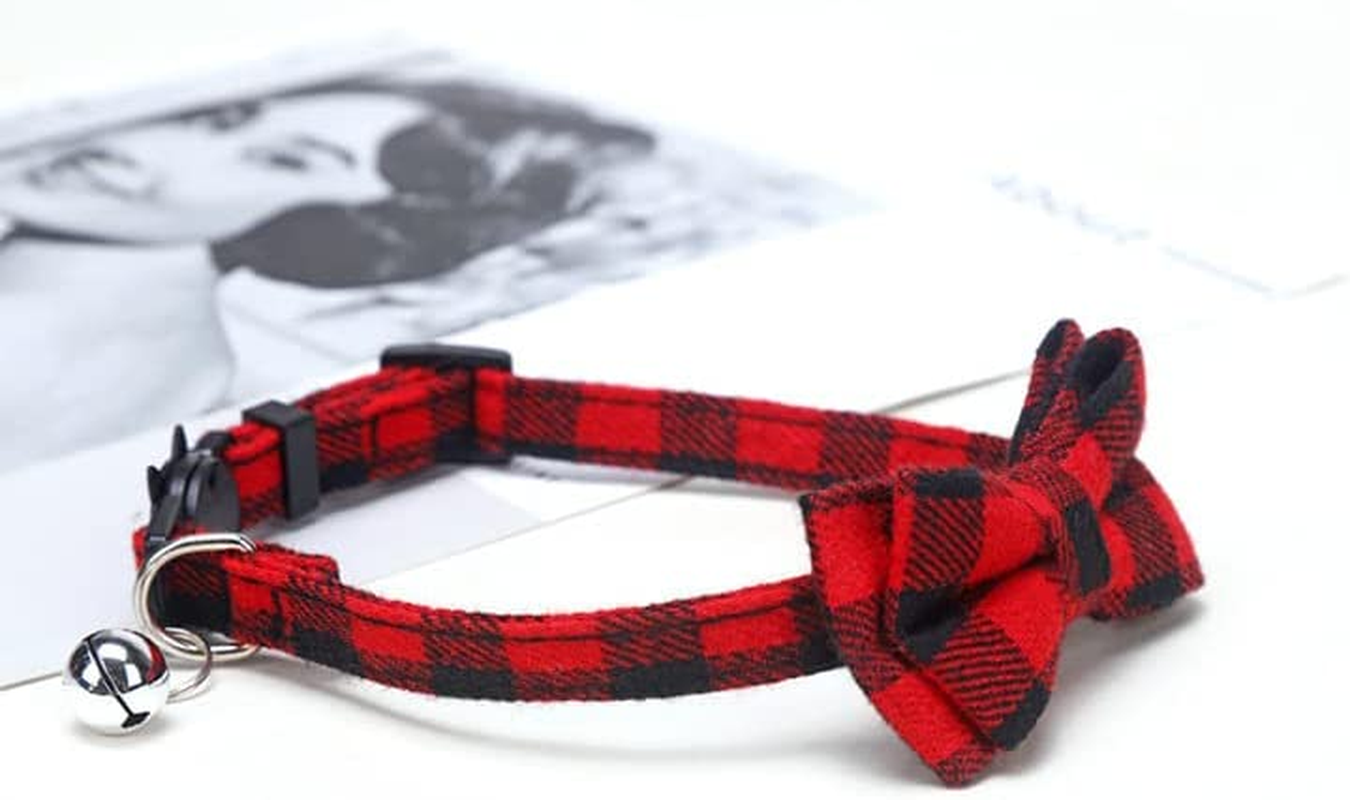 Weforu 2PCS Cat Collar, Small Dog Collar with Cute Bow Tie and Bell Adjustable Plaid Safety Kitten Collars for Cats Kitty Puppy image number 2