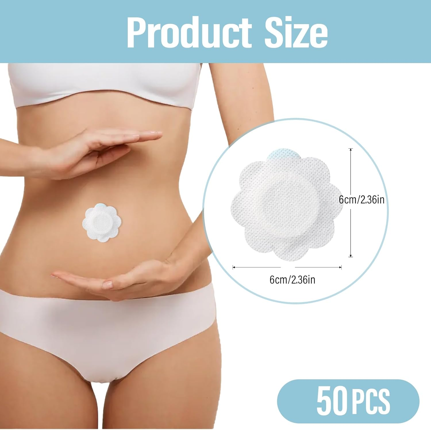 Viiotu 50Pcs Castor Oil Patches + 50 Cotton Cores, Breathable Non - Woven Patch for Women, Portable Multi-Layer Anti-Leak Strong Adhesion Castor Oil Pack, 6Cm/2.36In Castor Oil Belly Button Patch image number 1