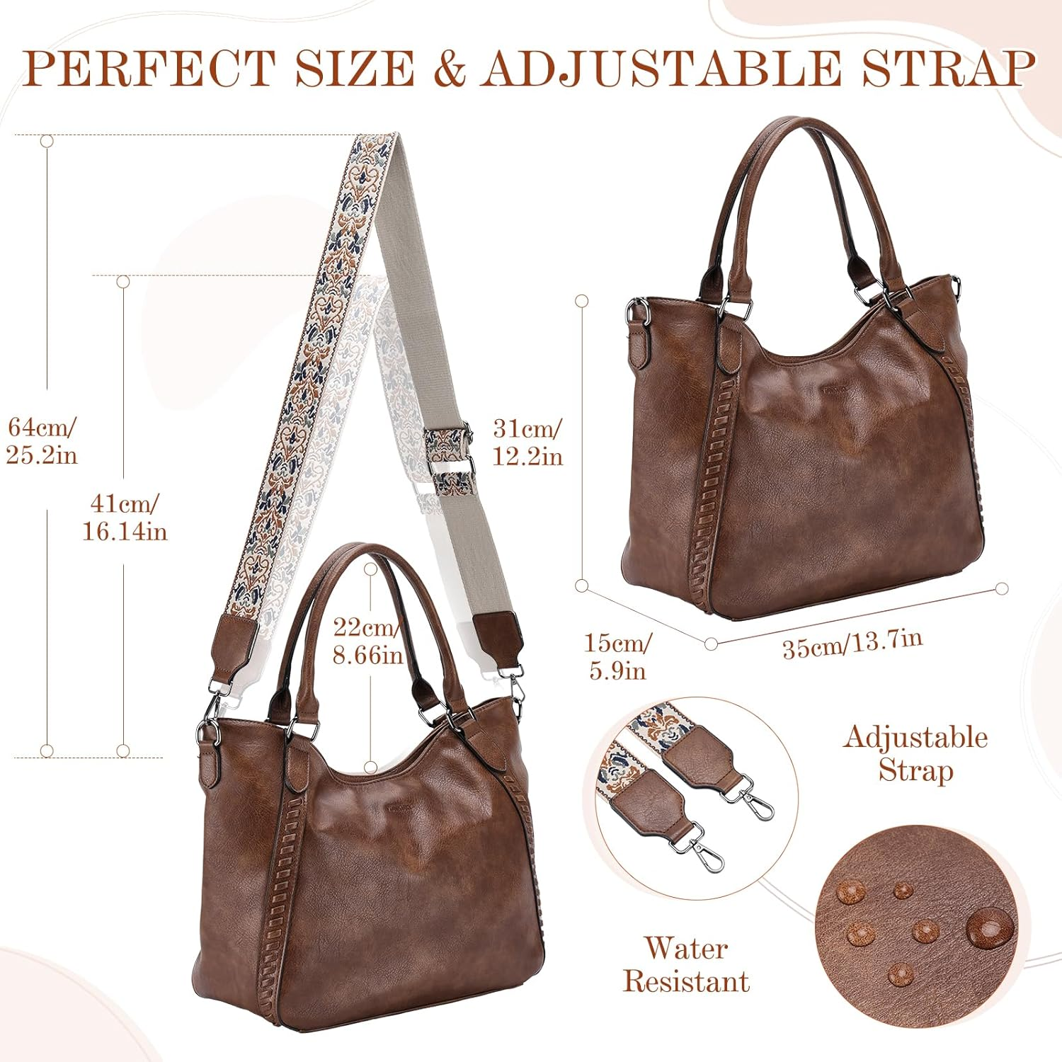 VX VONXURY Handbags for Women Hobo Bag PU Leather Shoulder Bag with Adjustable Shoulder Strap Fashion Crossbody Bag - Burgundy image number 6