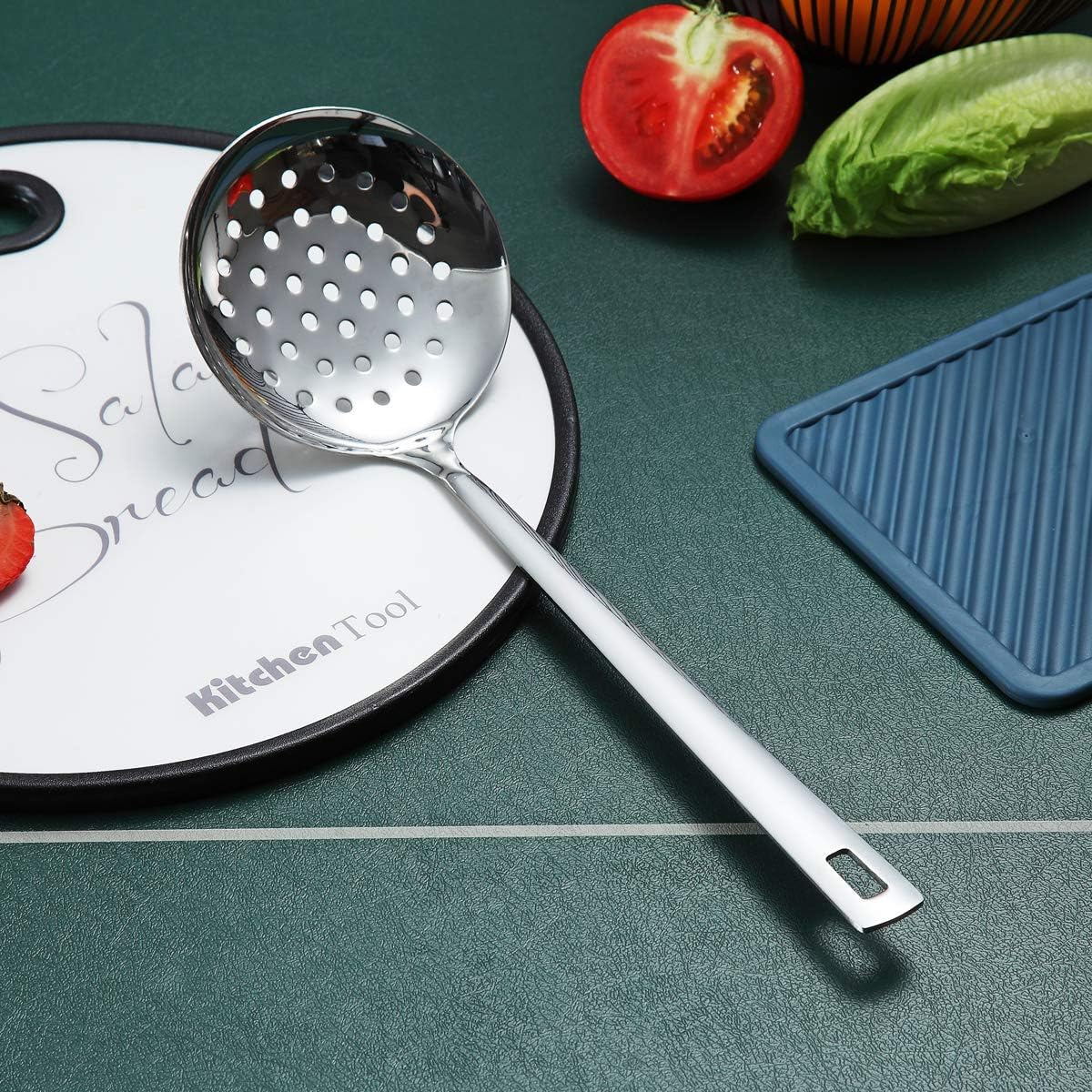 Stainless Steel Skimmer, Berglander Metal Strainer, Kitchen Skimmer for Non-Stick Cookware, Non-Stick and Heat Resistant, Dishwasher Safe, Easy to Clean image number 5