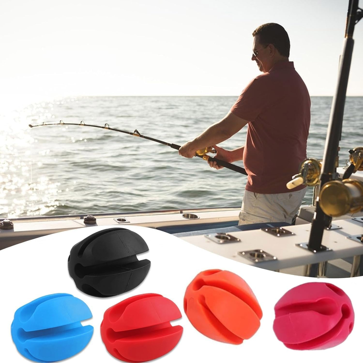 Shuoteng Silicone Fishing Rod Clips, 10Pcs 5 Hole Portable Fishing Rod Fixed Balls, Portable Fishing Rod Fixed Ball Rubber Fishing Pole Clips