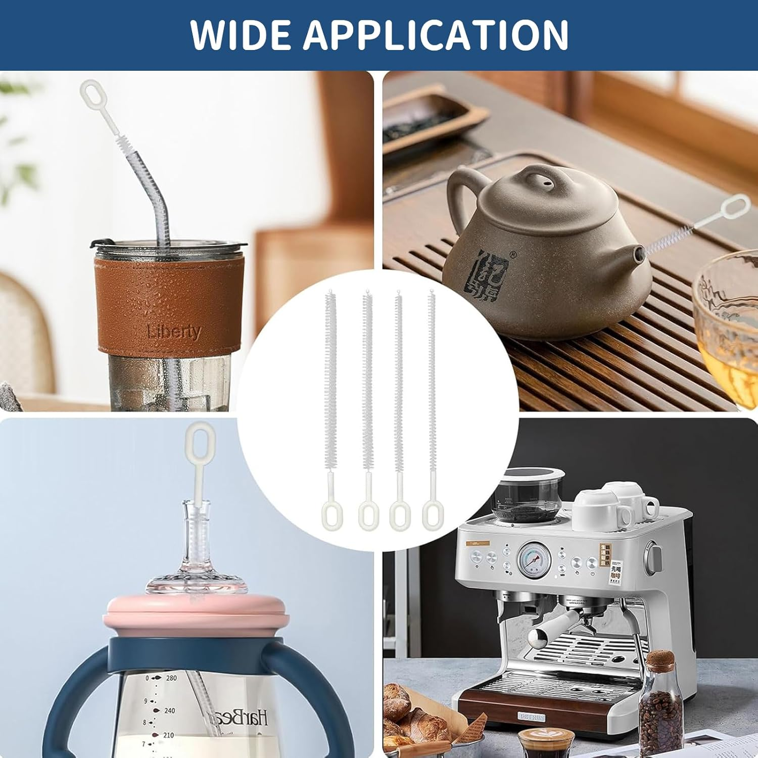 Bangbobi Stainless Steel Straw Cleaning Brush, Long Cleaning Brush with Full Bristles - Pack of 4 image number 2