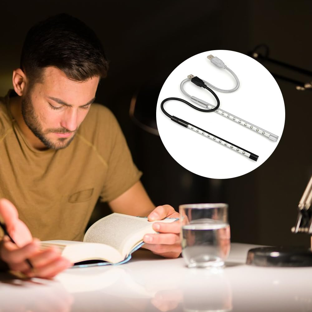 Cerioll USB Connection Reading Lamp, USB Gooseneck Lamp, Pack of 2 Notebook Reading Lamps, Flexible LED Reading Light with Gooseneck, for Book, Laptop, PC Computer (Black + Silver) image number 3