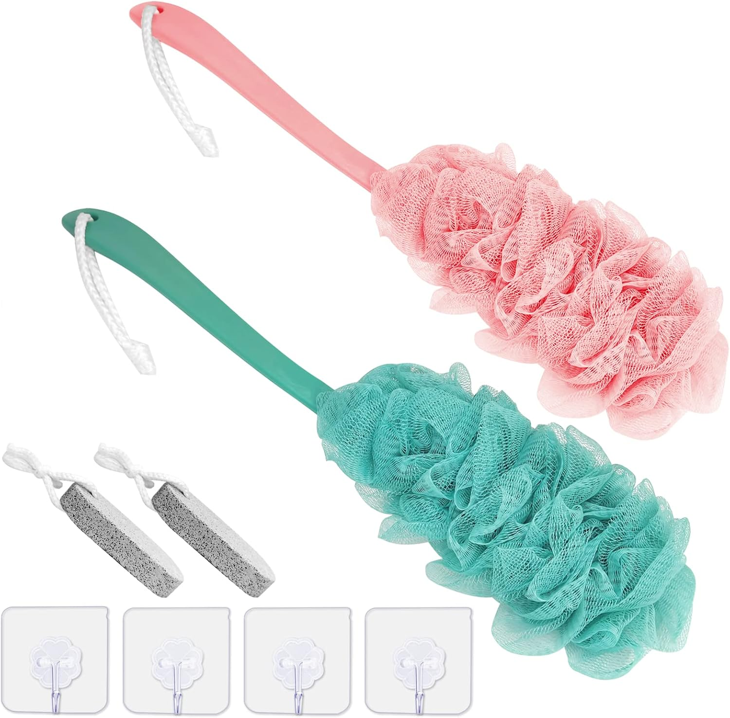 WOBEVB Back Scrubber for Shower, Back Brush Long Handle for Shower, Soft Nylon Mesh Sponge for Shower, Loofah on a Stick for Men Women, Exfoliating Scrub Cleaning Luffa for Elderly