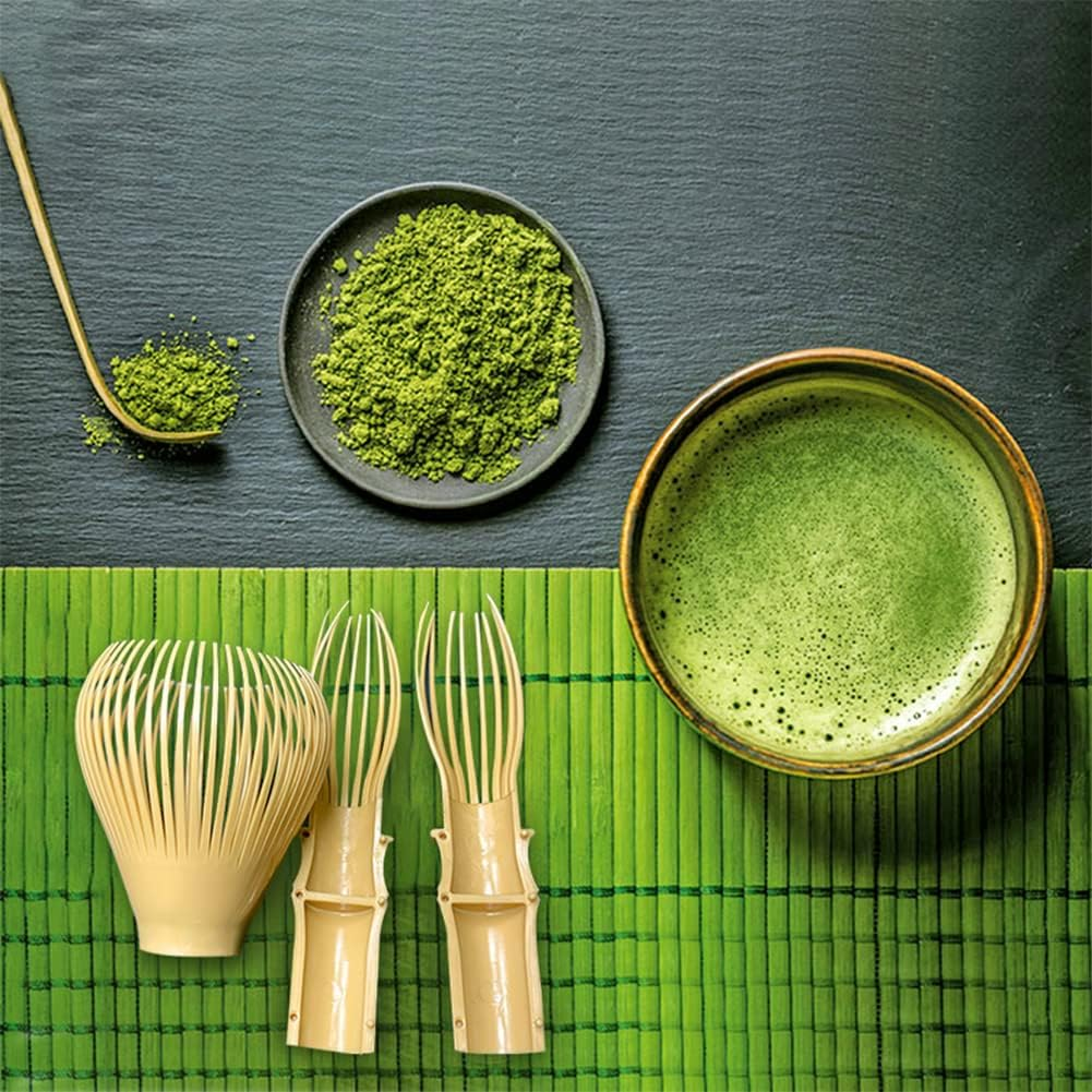 Resin Matcha Whisk Chasen Brush Tools for Matcha Green Tea Powder Reusable Powder Whisk with Whisk Holder Tea Ceremony (Yellow) - Yellow image number 5