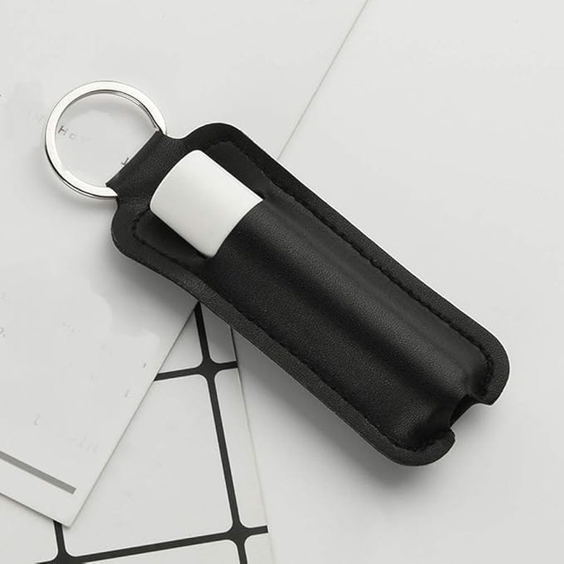 4Pcs PU Leather Lipstick Lip Balm Case Holder Portable Keychain Lipstick Storage Bag Protector Sleeve Pouch for Women Girls (Black, One Size) image number 5