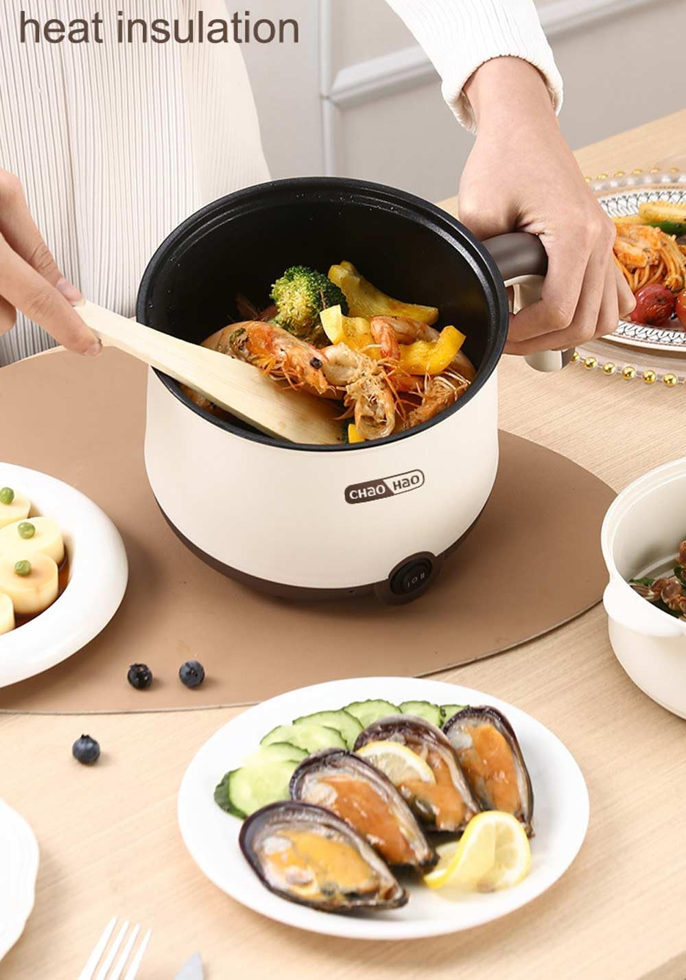 Electric Hot Pot:1.8L Ramen Cooker,Dual Power Mini Portable Multi-Functional Lazy Pot for Pasta,Noodles,Egg,Soup, Non-Stick Noodle Cooker with Boil Dry Protection for Dorm,Office image number 5