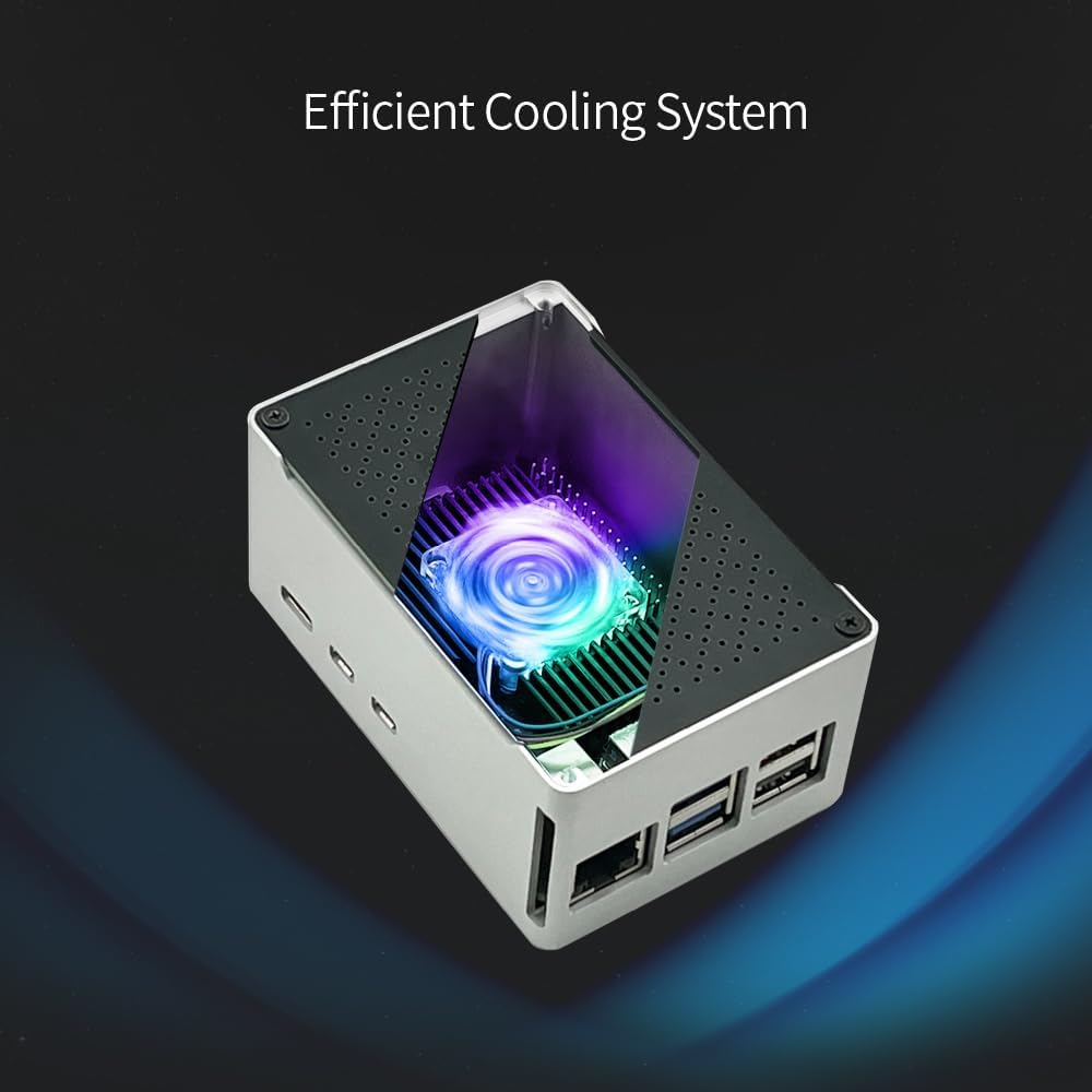 Electrocookie Raspberry Pi 5 Case, Aluminum Compact Case with Active Cooling Fan (Silver) image number 4