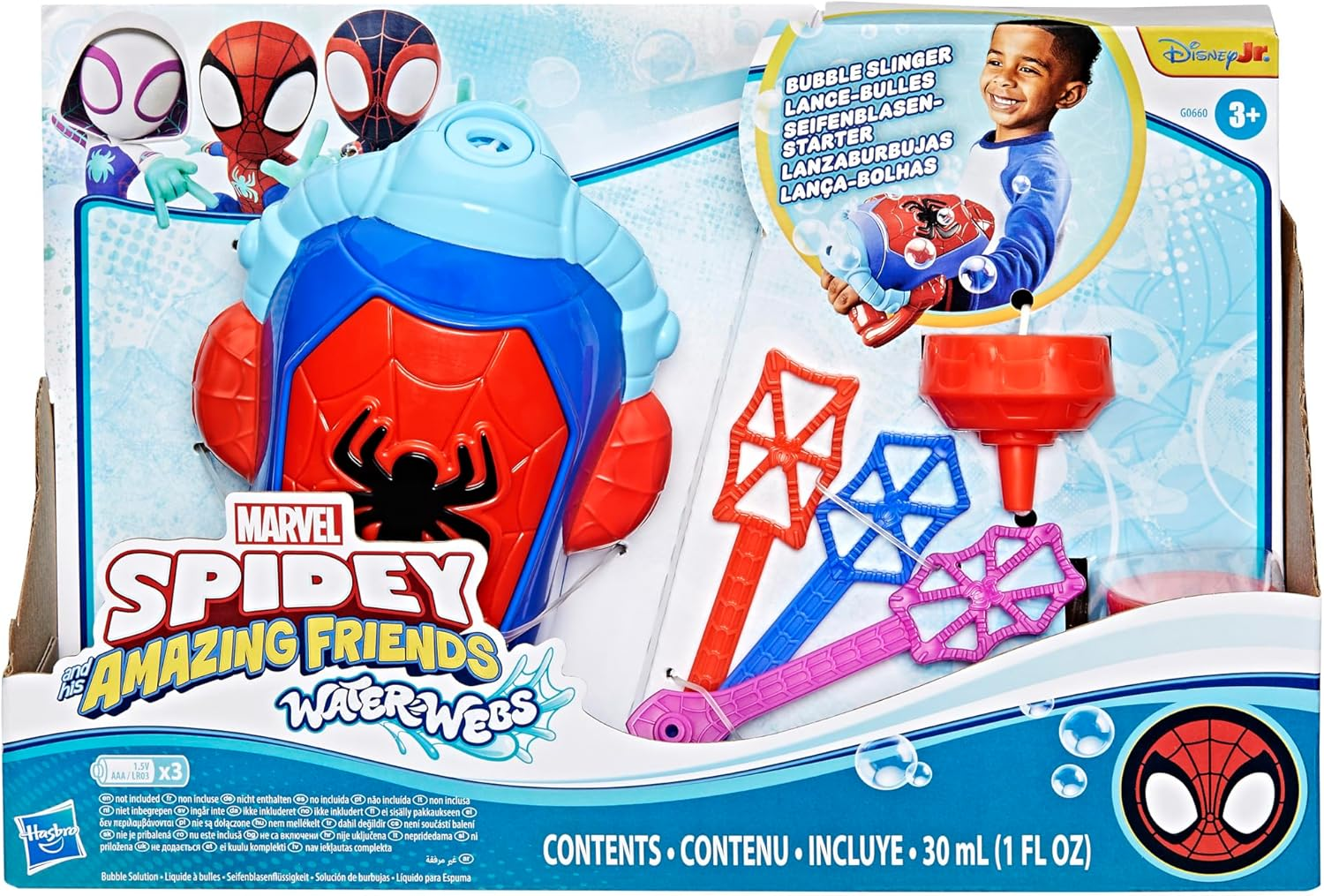 Marvel Spidey and His Amazing Friends Water-Webs Electronic Bubble Slinger, Super Hero Role Play Toys for Kids, Ages 3+ image number 2
