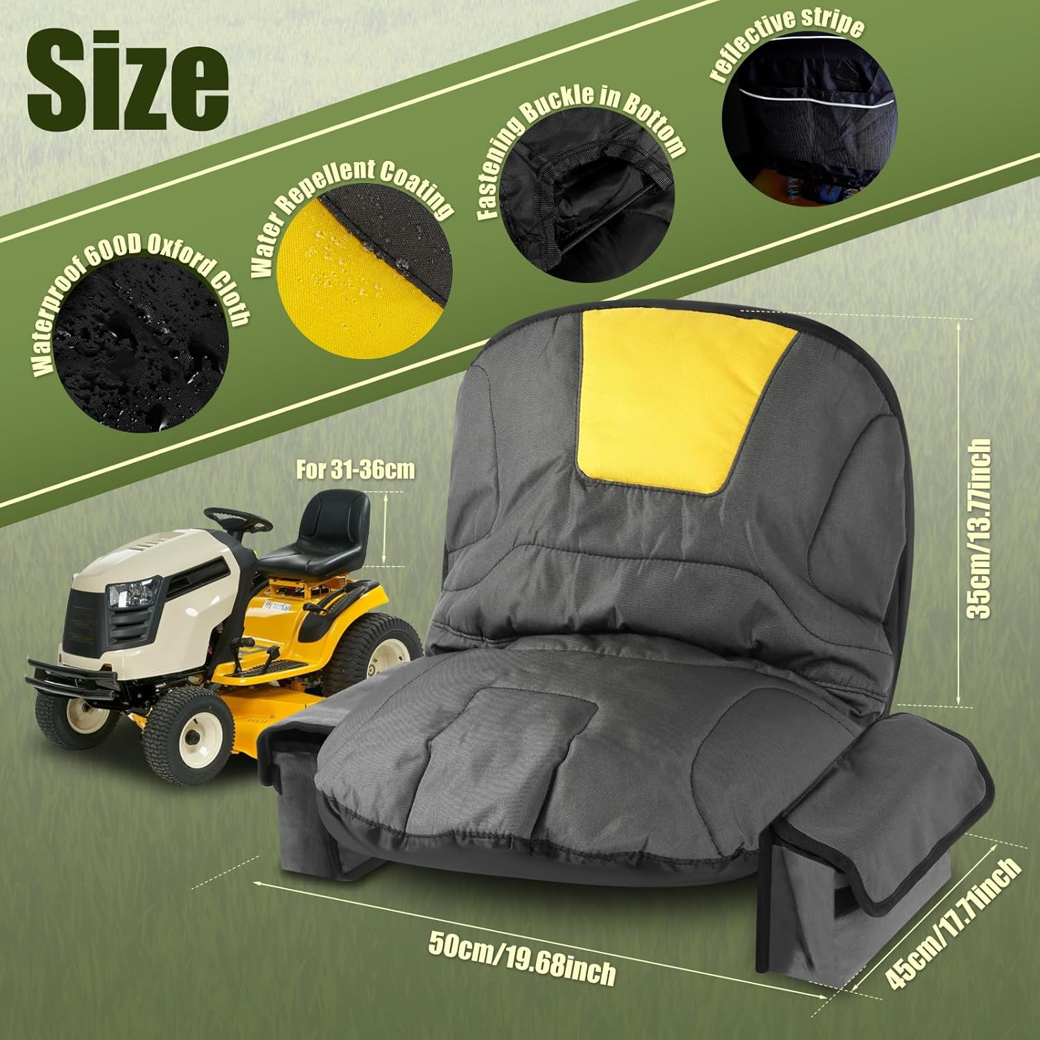 Lawn Mower Seat Cover with Multiple Pouch, Waterproof Lawn Mower Seat Protector Heat Resistance Tractor Seat Cover Breathable 600D Oxford Cloth Mower Seat Protective Cover for Lawn Mower image number 5