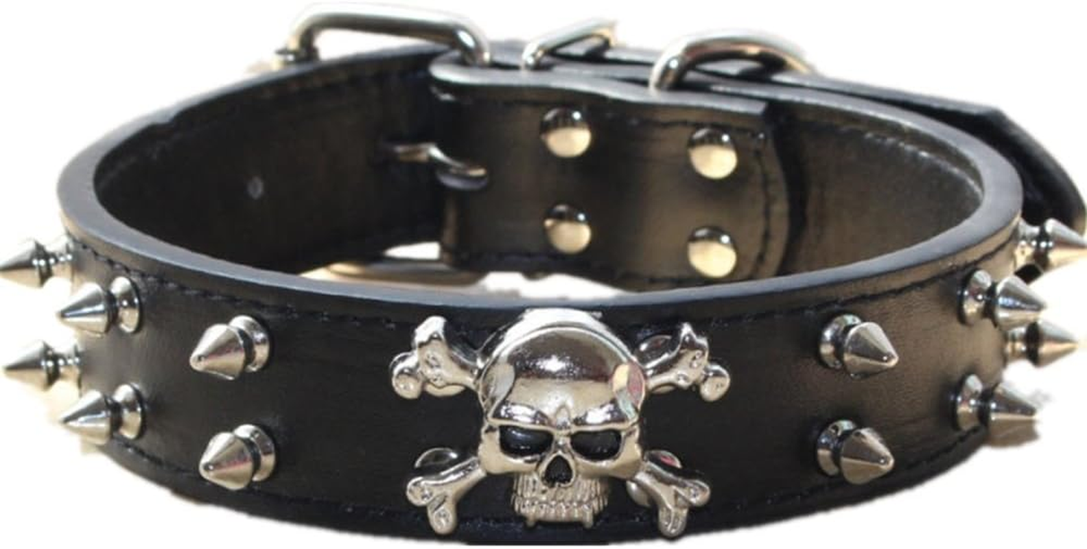 Haoyueer Spiked Leather Dog Collar - 2 Rows Bullet Rivets Studded PU Leather - Cool Skull Pet Accessories for Medium and Large Dogs(Hot Pink,M)