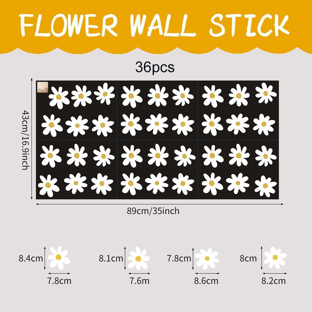 Daisy Wall Decals Boho Flower Wall Sstickers Baby Nursery Kids Room Girls Bedroom Wall Window Decor (White-Small) image number 2