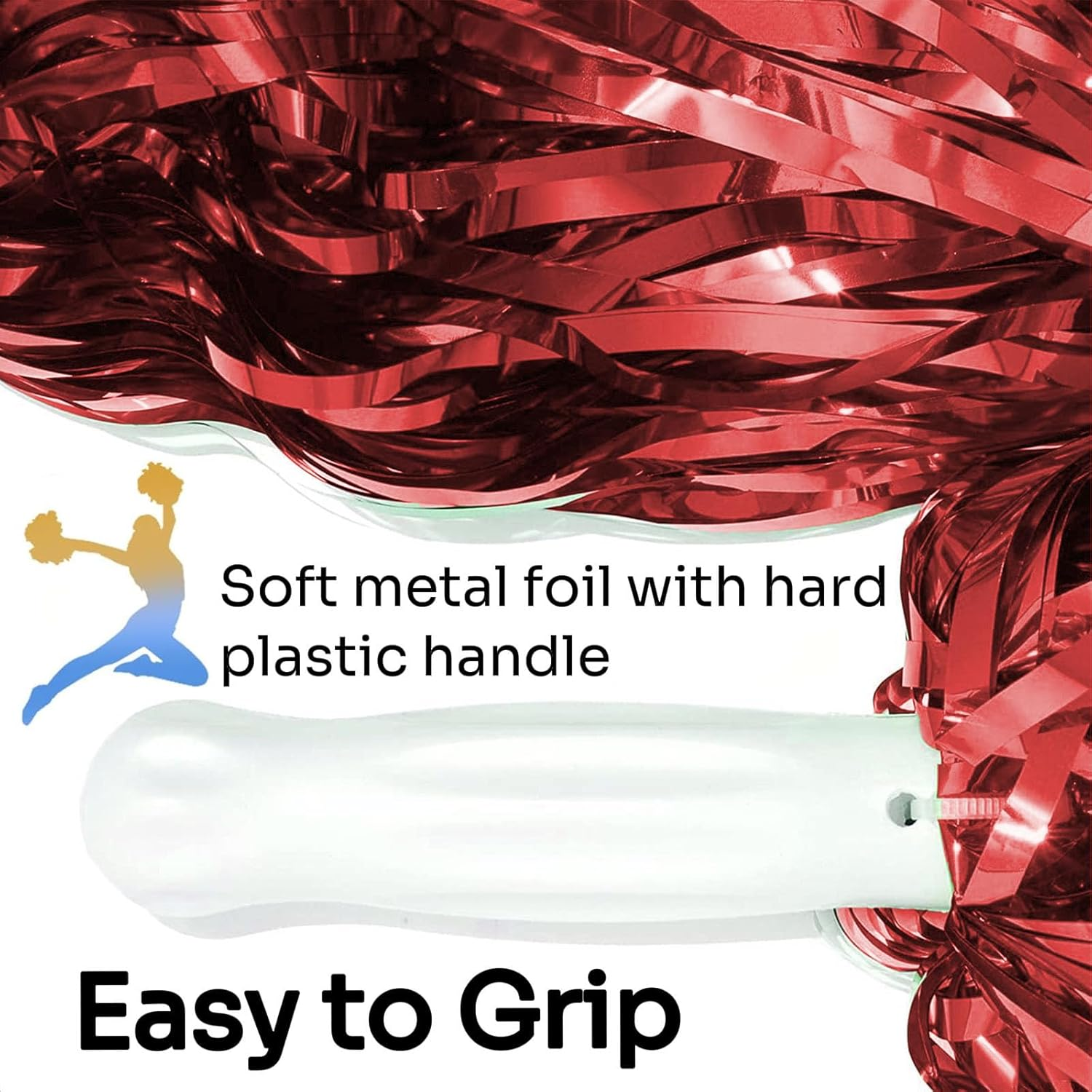 14 Pcs Cheerleader Cheerleading Pom Poms Metallic Foil Pompoms for Sports Meet Team Spirit Cheering Party Dance Supplies Straight Hole, Red image number 6