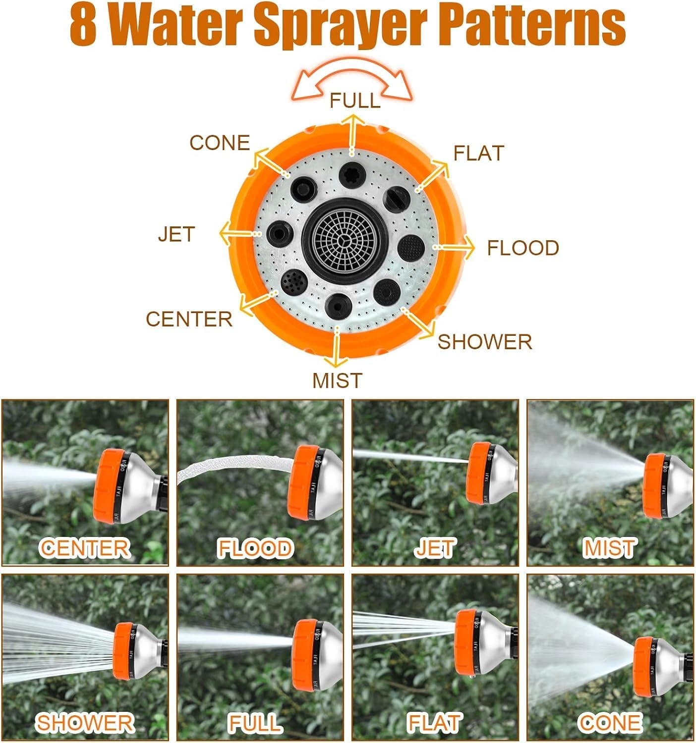 8-In-1 Garden Hose Nozzle Sprayer, Dog Wash Attachment with 100Cc Soap Dispenser, Brush, Orange