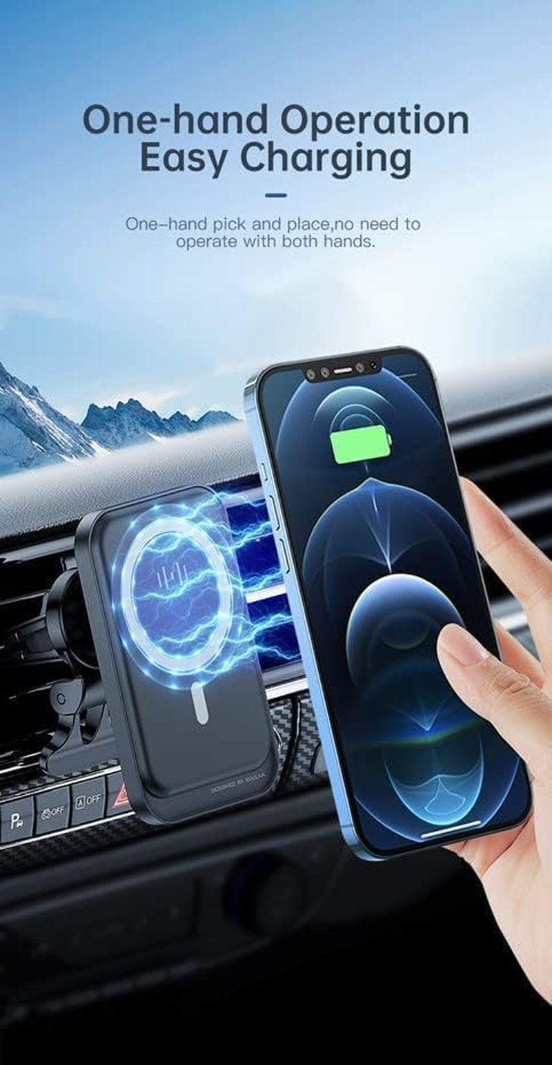 Duky Car Mount Charger Wireless 15W Car Holder for Iphone, Magnetic Car Phone Holder Mount Wireless Fast Charging for Magsafe Charger Fits Iphone 16 Pro Max plus 15 14 13 12 Magnetic Safe Case image number 3