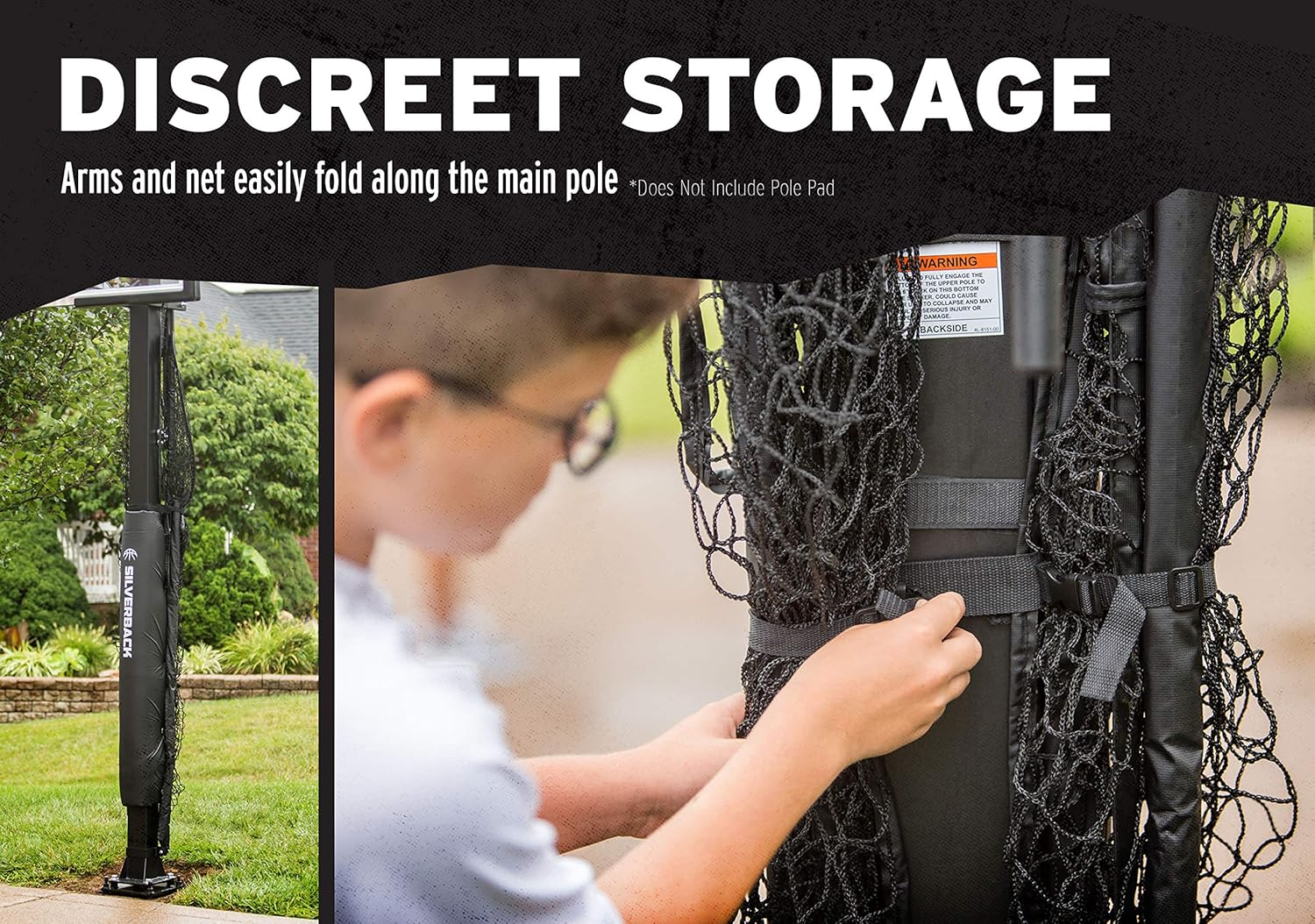 Silverback Basketball Yard Guard Defensive Net System Rebounder with Foldable Net and Arms into Pole , White/Black, Large image number 1